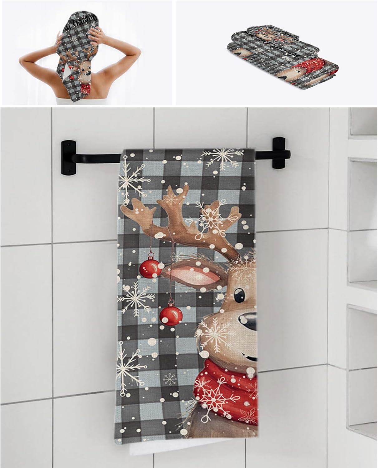 ZOE GARDEN Christmas Grey Bathroom Towel Set 3-PC