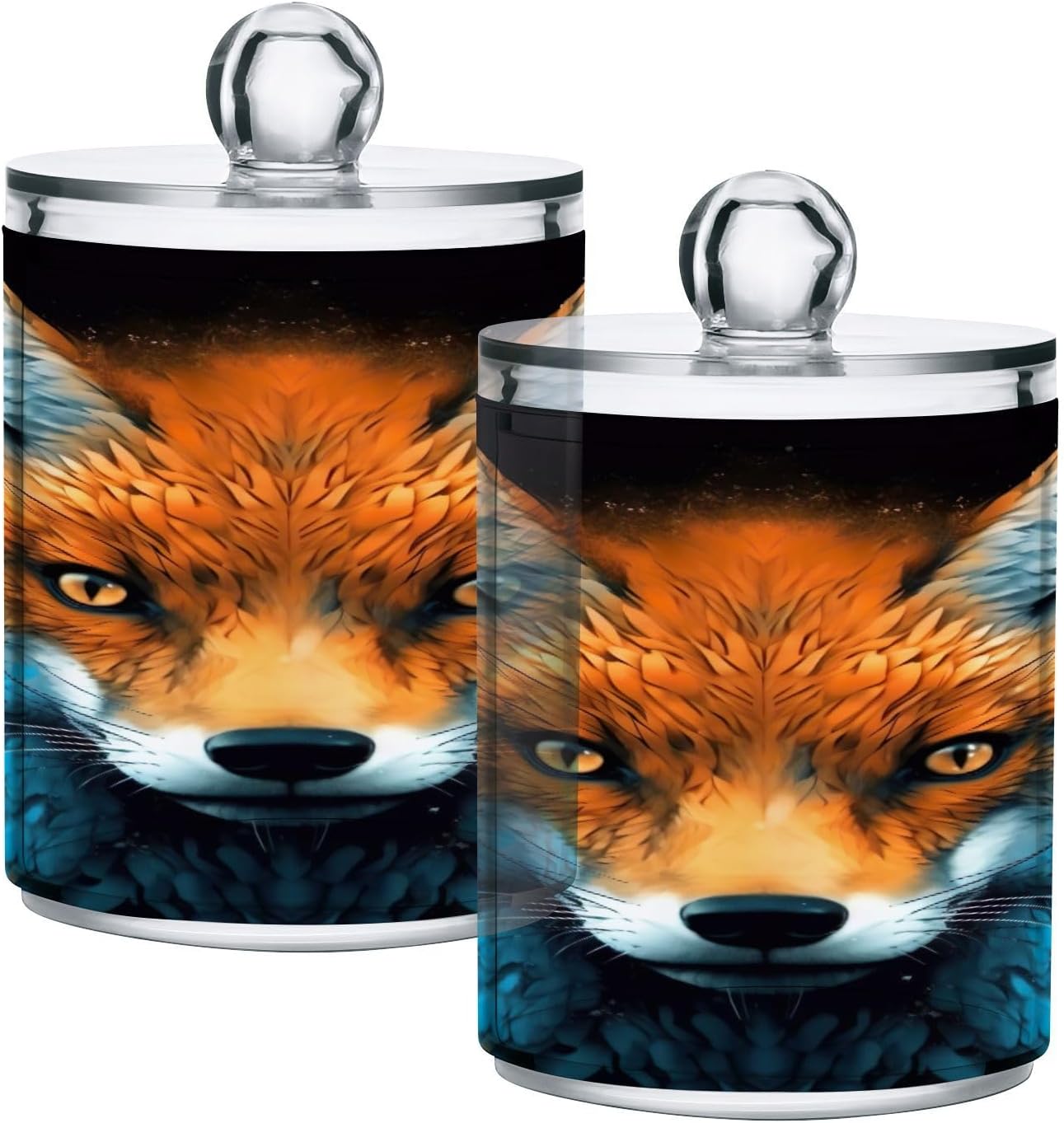YETTASBIN Fox Clear Apothecary Jars 2 Pack 14 oz Cotton Swab Holder
