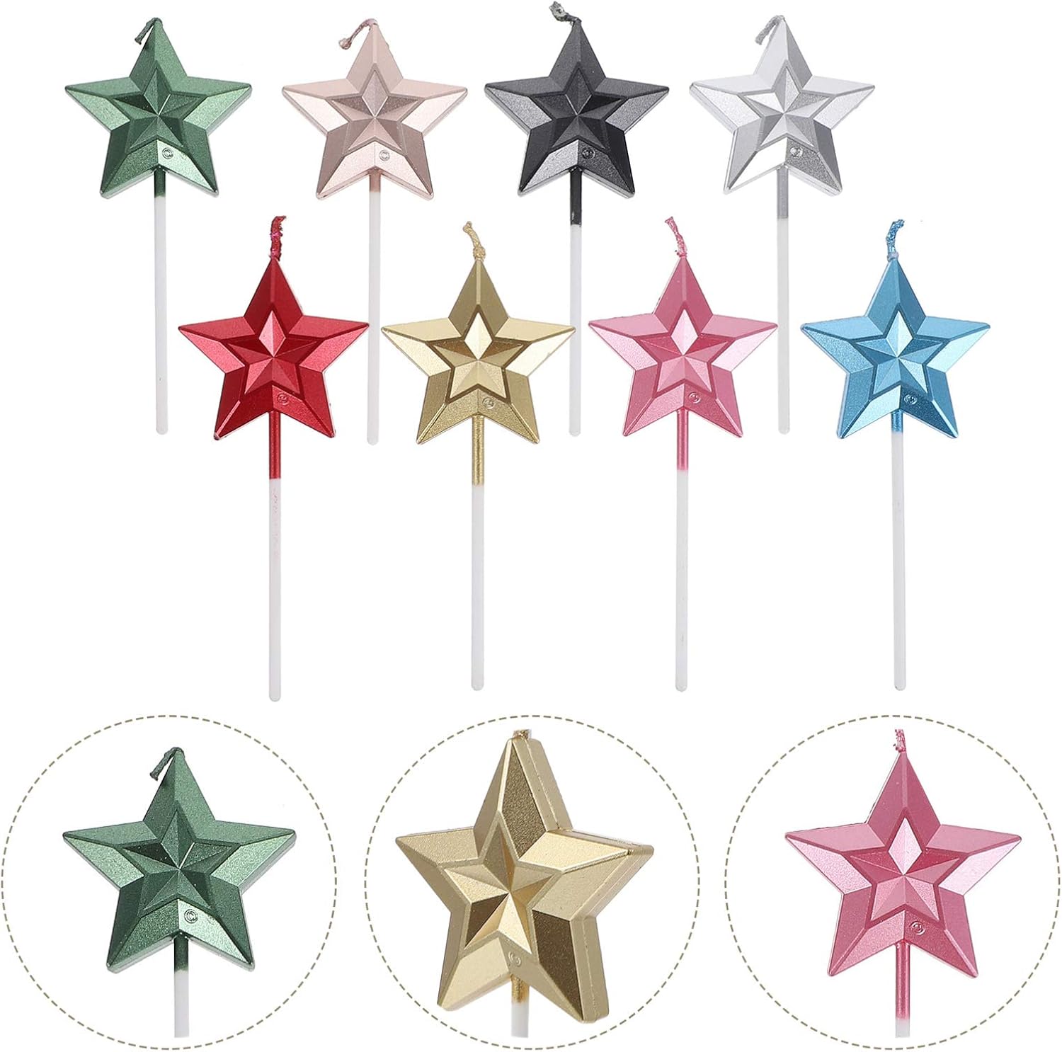 Alipis 16 Pcs 3D Star Birthday Cake Candle Decorations