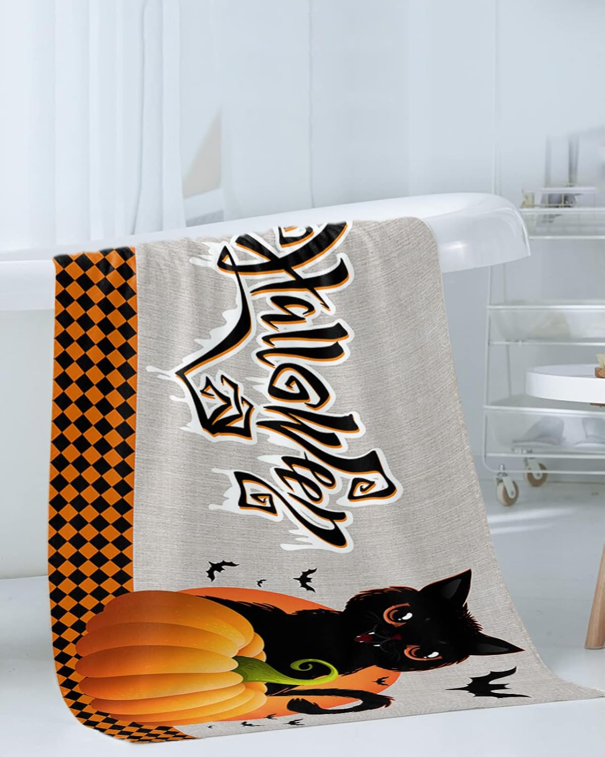 Chees D Zone Fall Pumpkin Halloween Orange Plaid Bath Towel Set