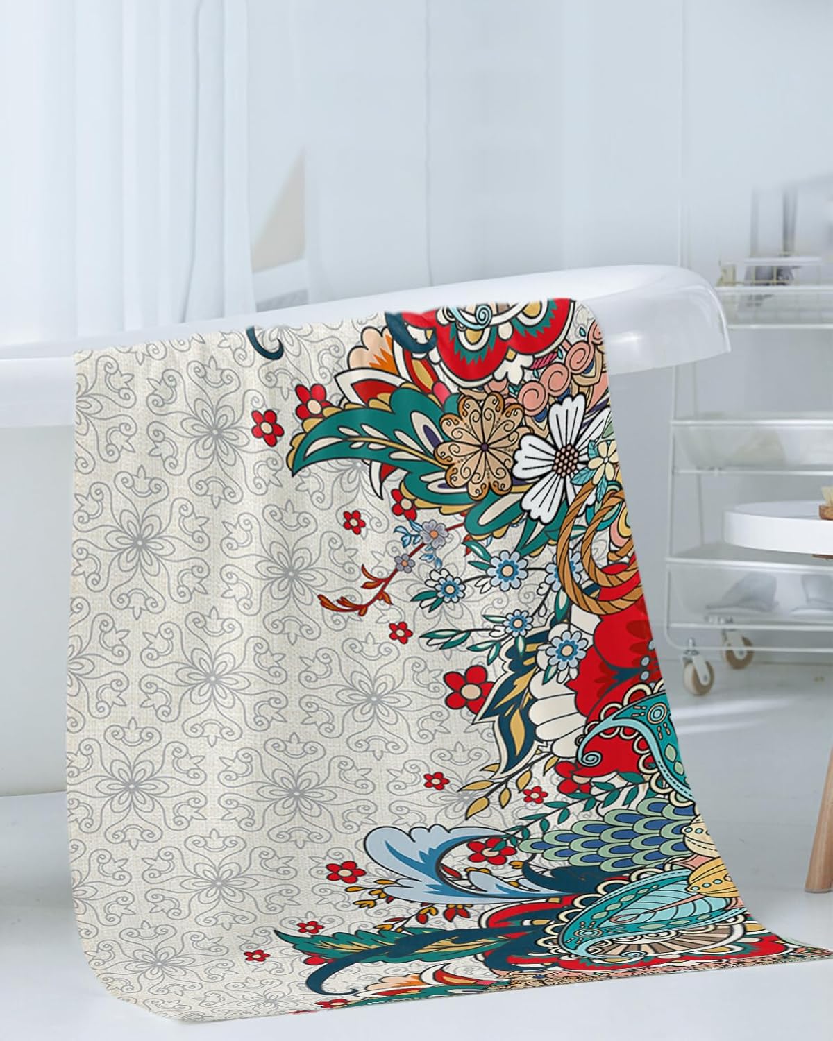 Smile Sunflower 3 Pcs Bath Towel Set - Boho Floral Linen Towels