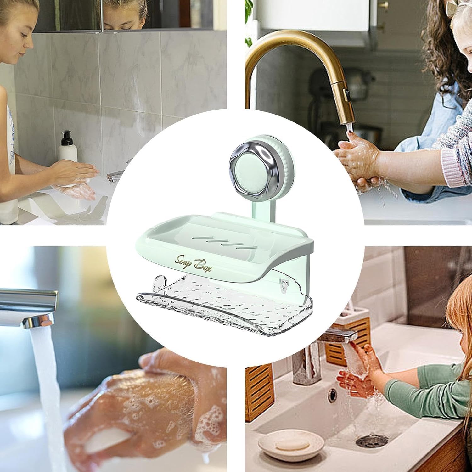 Suction Soap Holder - Double Tray Green Wall Mount