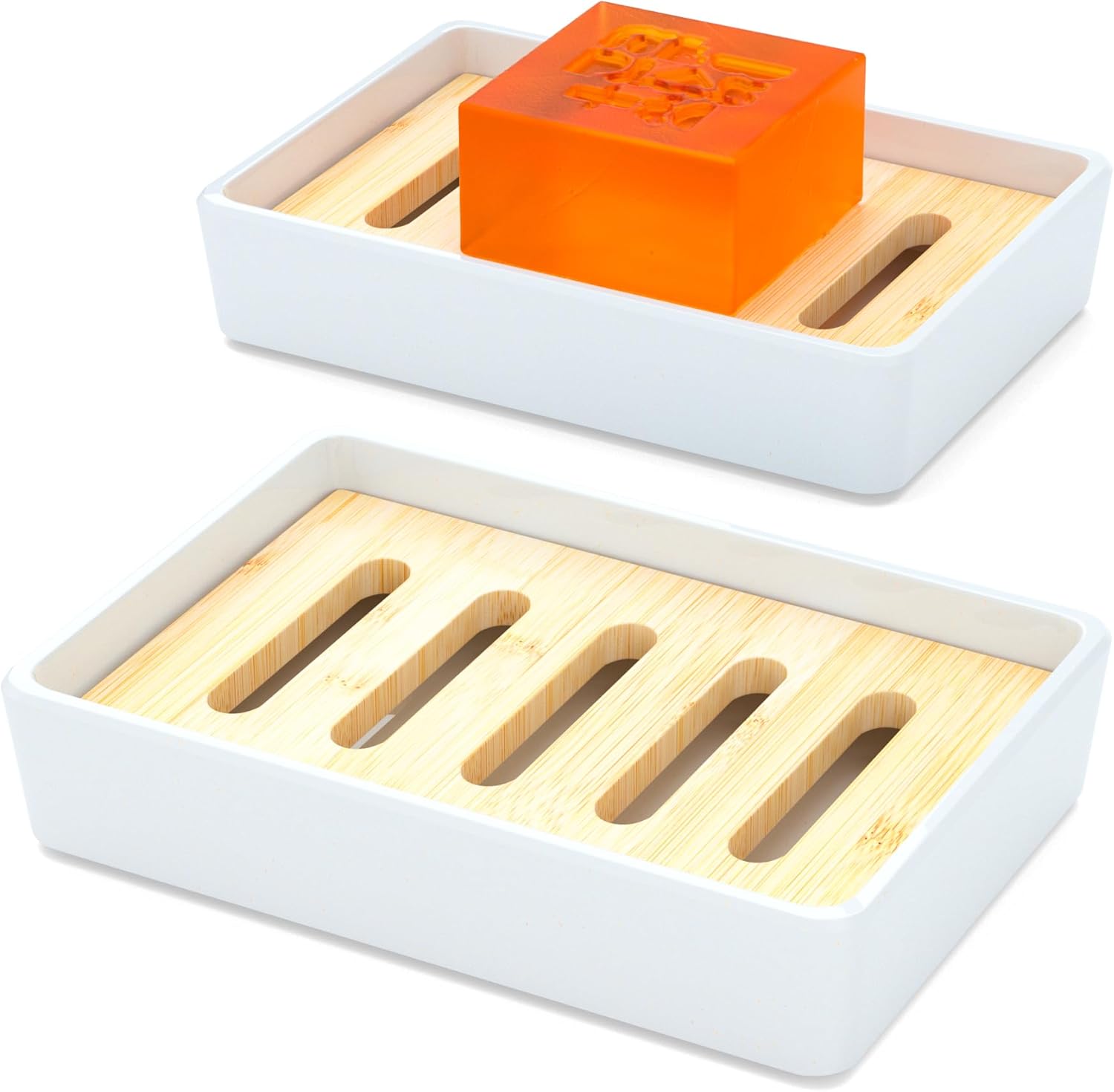Leadiy Bamboo Soap Dish 2Pcs Set Eco-Friendly and Durable