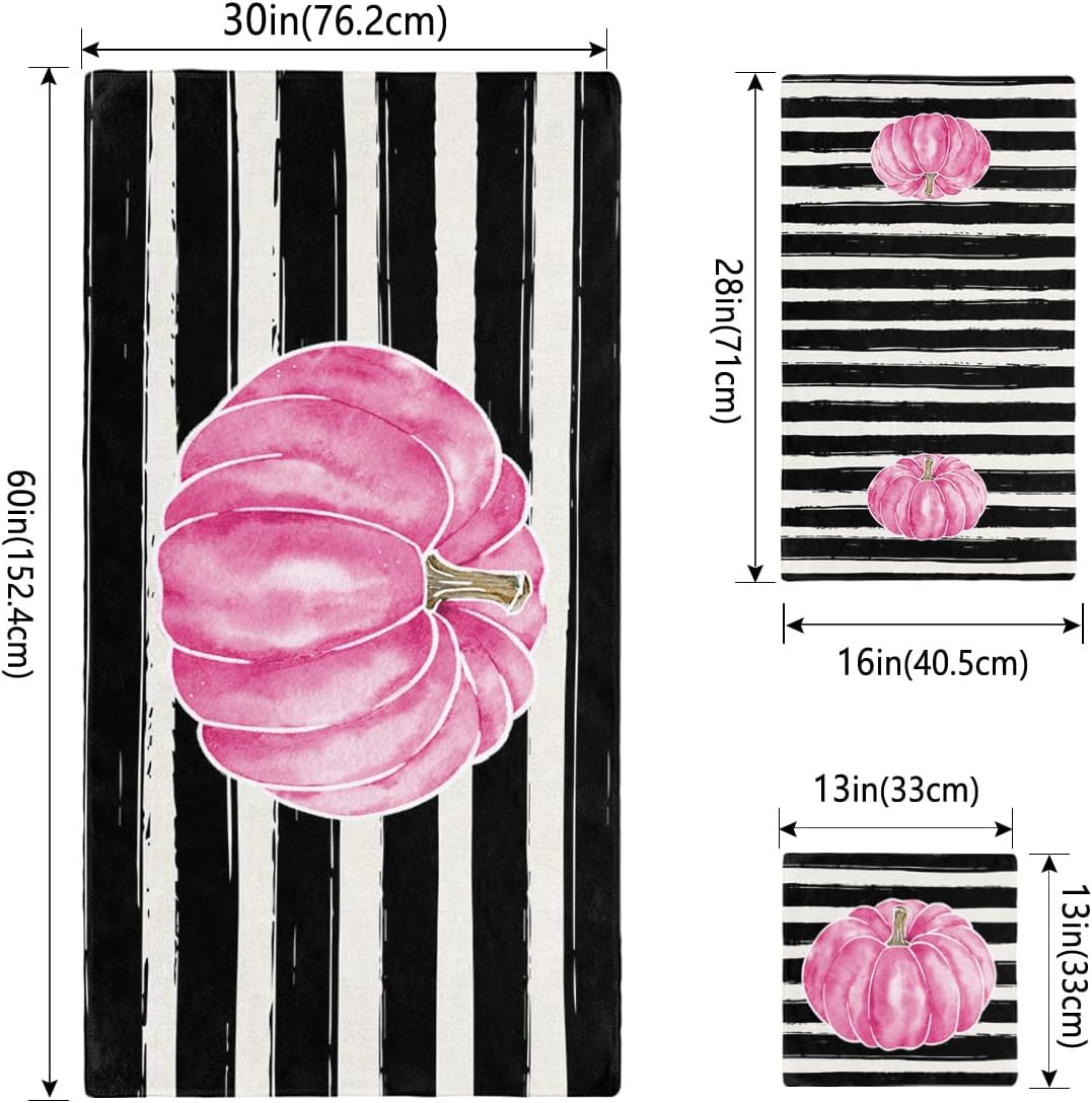 Chees D Zone 3 Piece Bath Towel Set with Pink Pumpkin Design