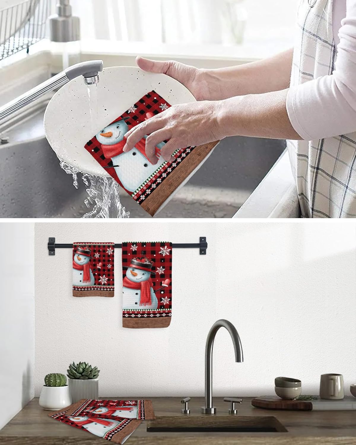 Falaniique Xmas Snowman Waffle Towel Set of 4
