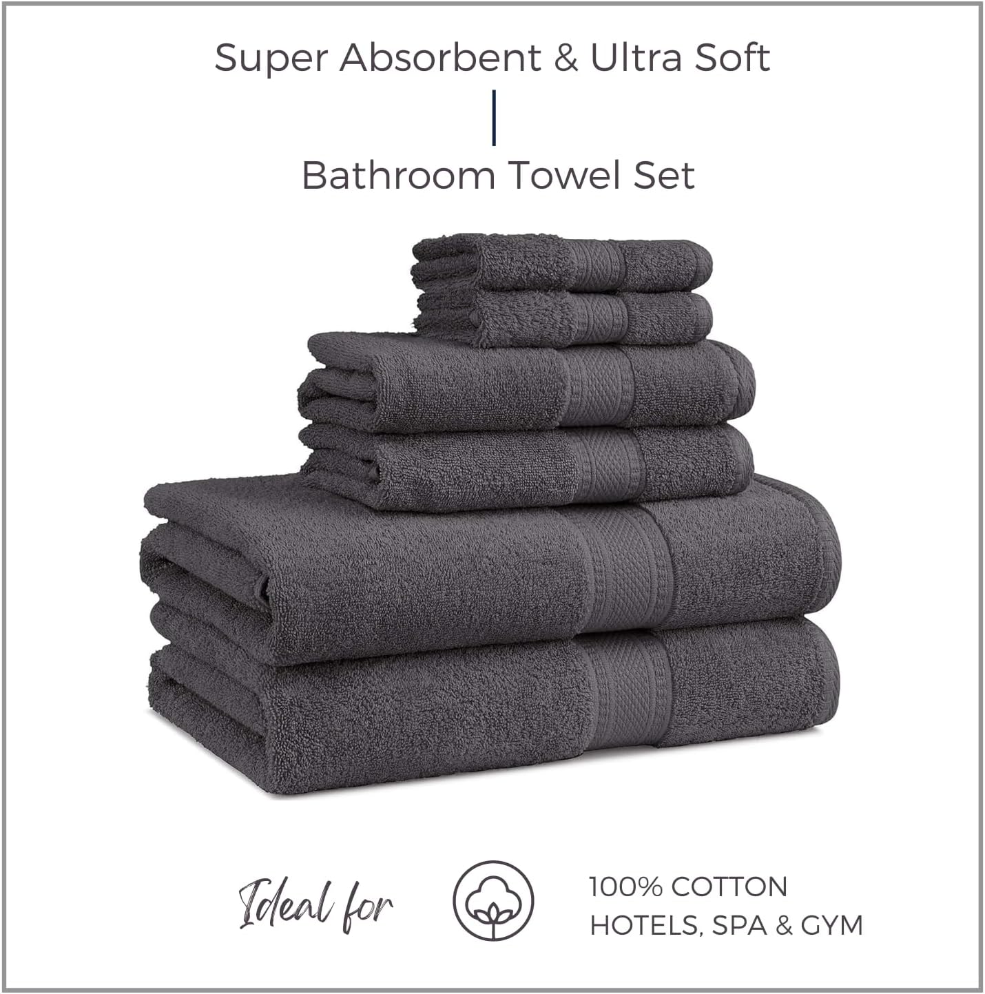 EuroSpa 100 Cotton 6 Piece Towel Set - Light Grey