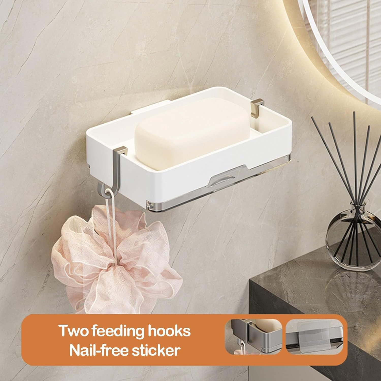 Wall-Mounted No-Punch Soap Box with Suction Cup Holder