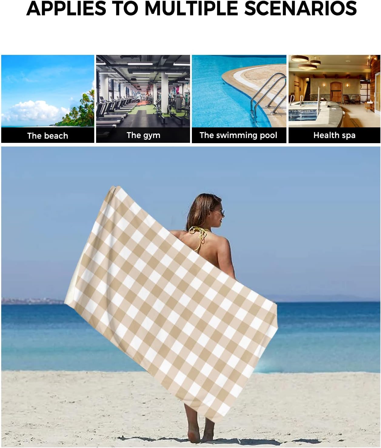 Shine-Home Beige Farmhouse Check Plaid Towel Set