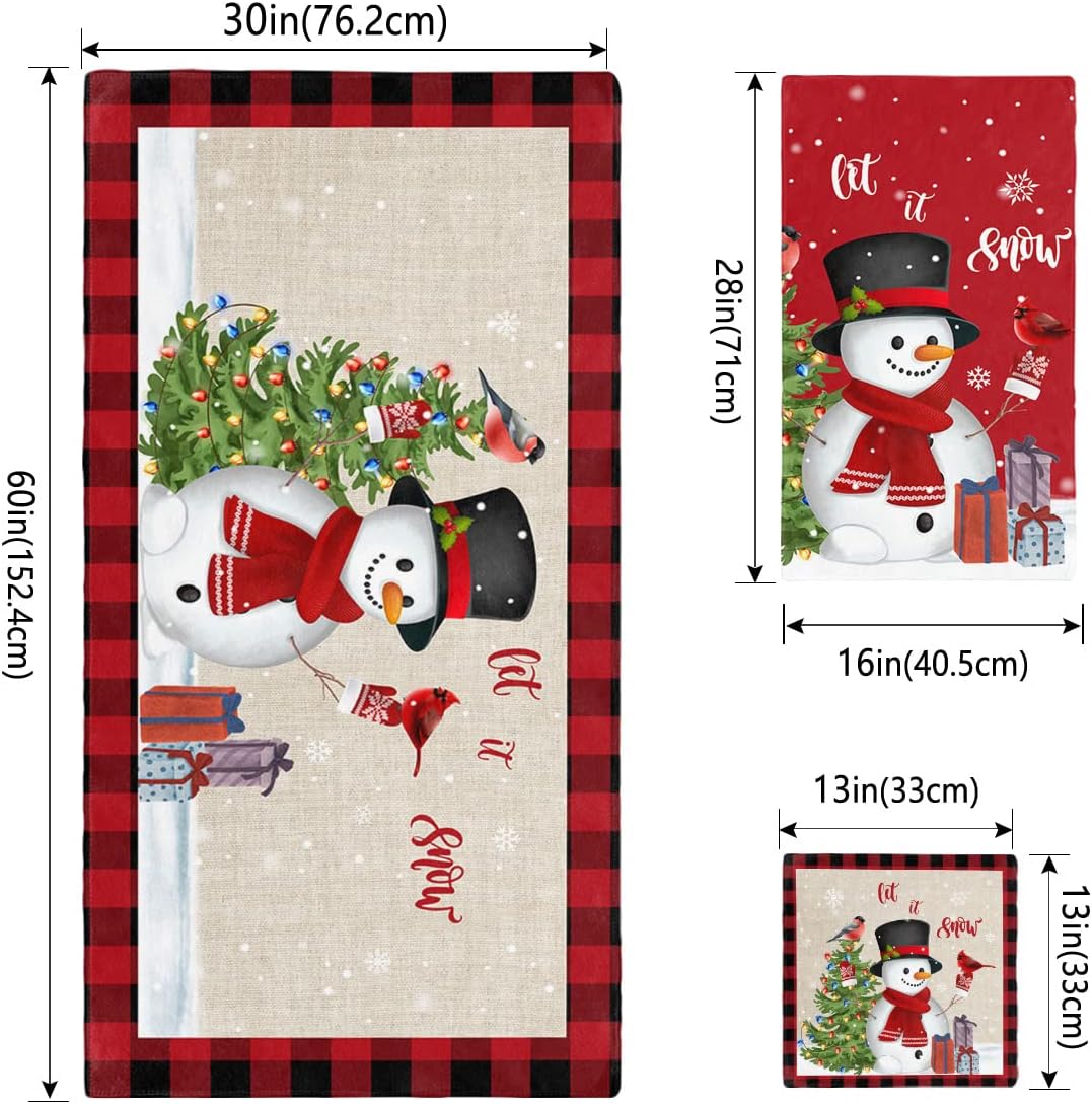Christmas Towel Set for Bathroom with Snowman Pattern