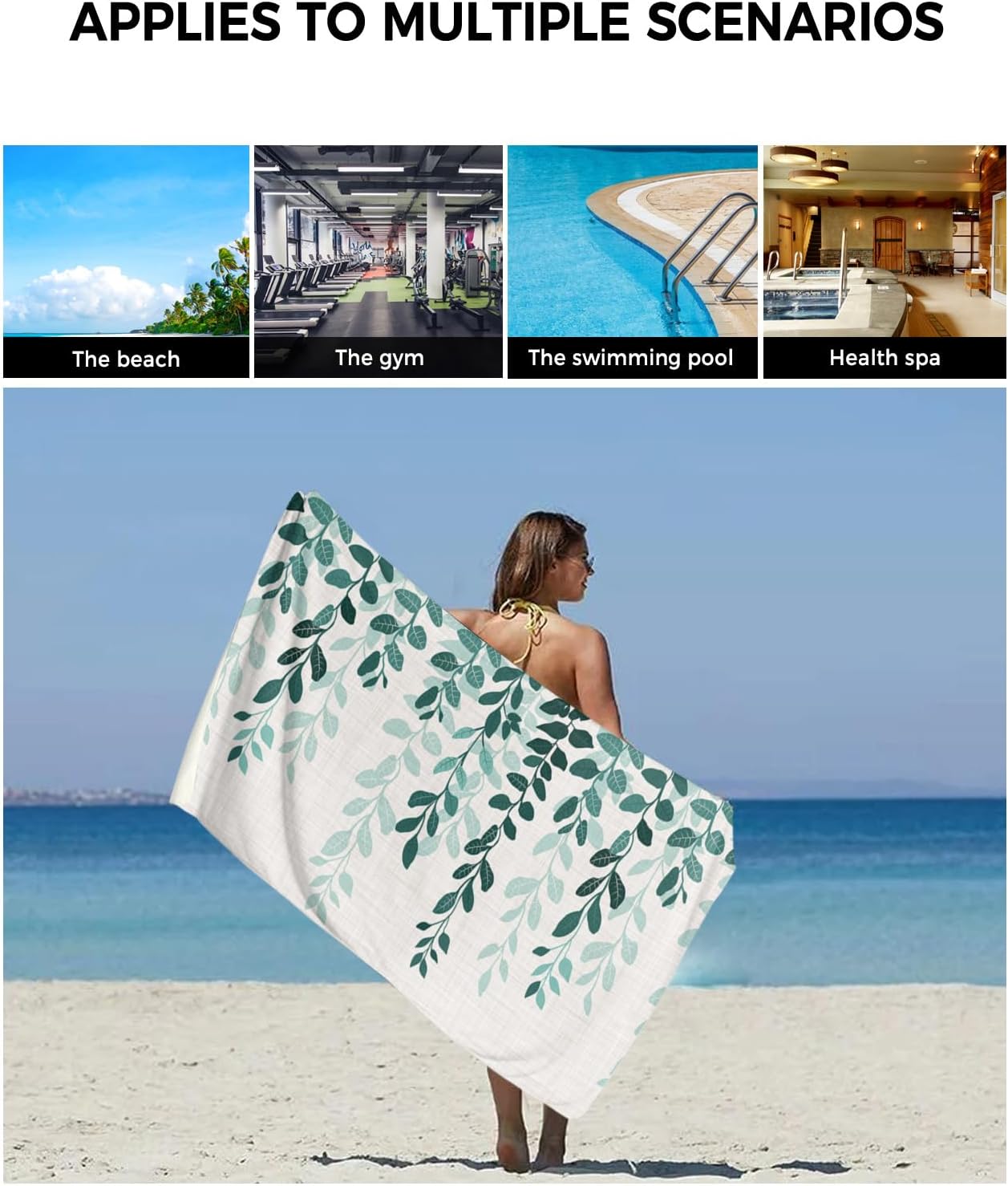 Smile Sunflower 3 Pc Bath Towel Set - Plant Leaves Green Gradient Linen Texture