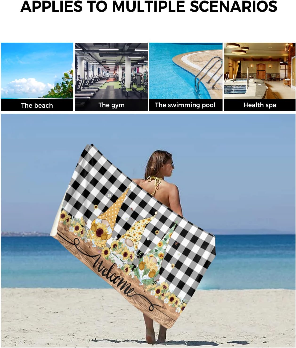 ZOE GARDEN Summer Green Plaid Gnomes Towel Set 3-PC