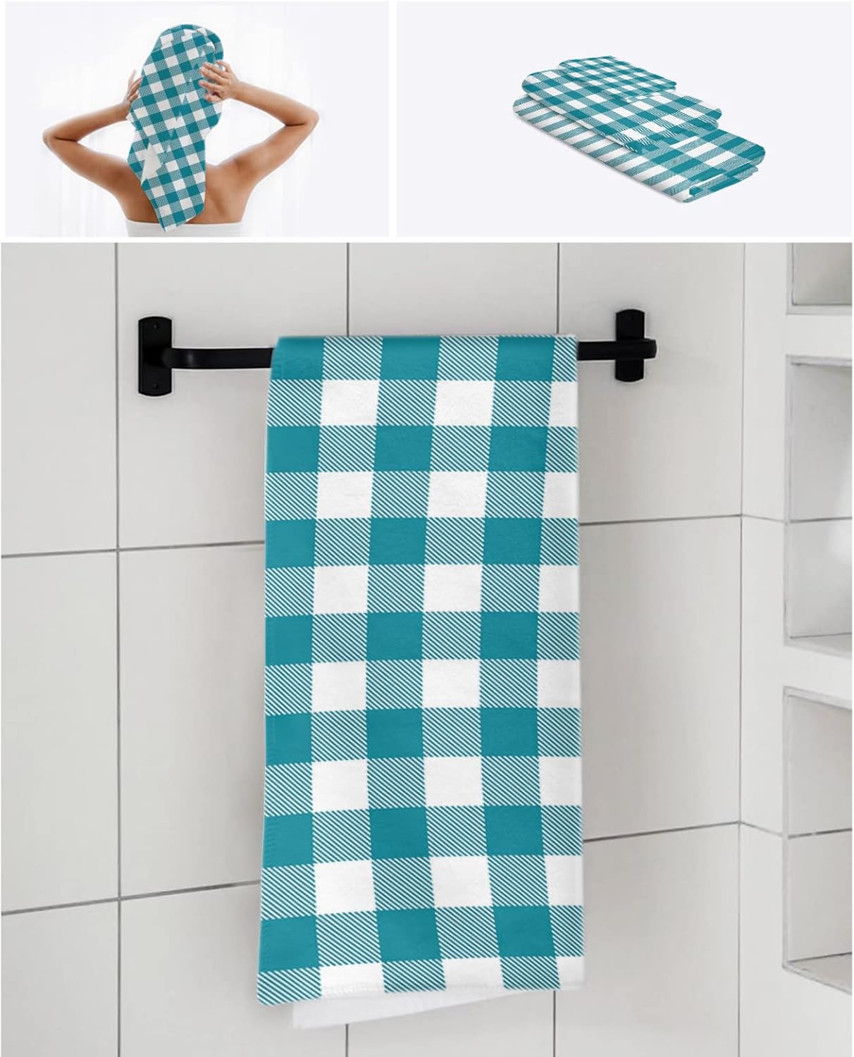 Shine-Home Retro Buffalo Plaid Towel Set for Bathroom