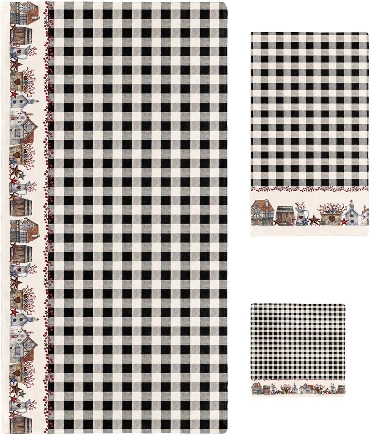 Shine-Home Rustic Black Buffalo Check Towel Set 1