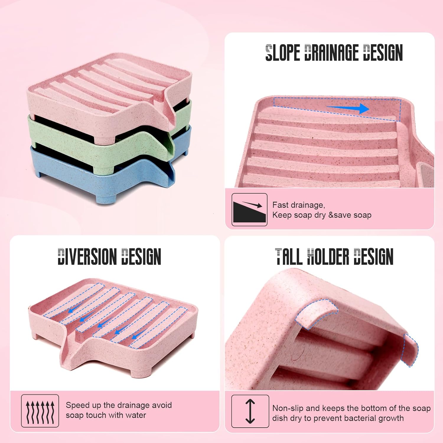 3PCS Self Draining Soap Dish and Tray for Bathroom Sink