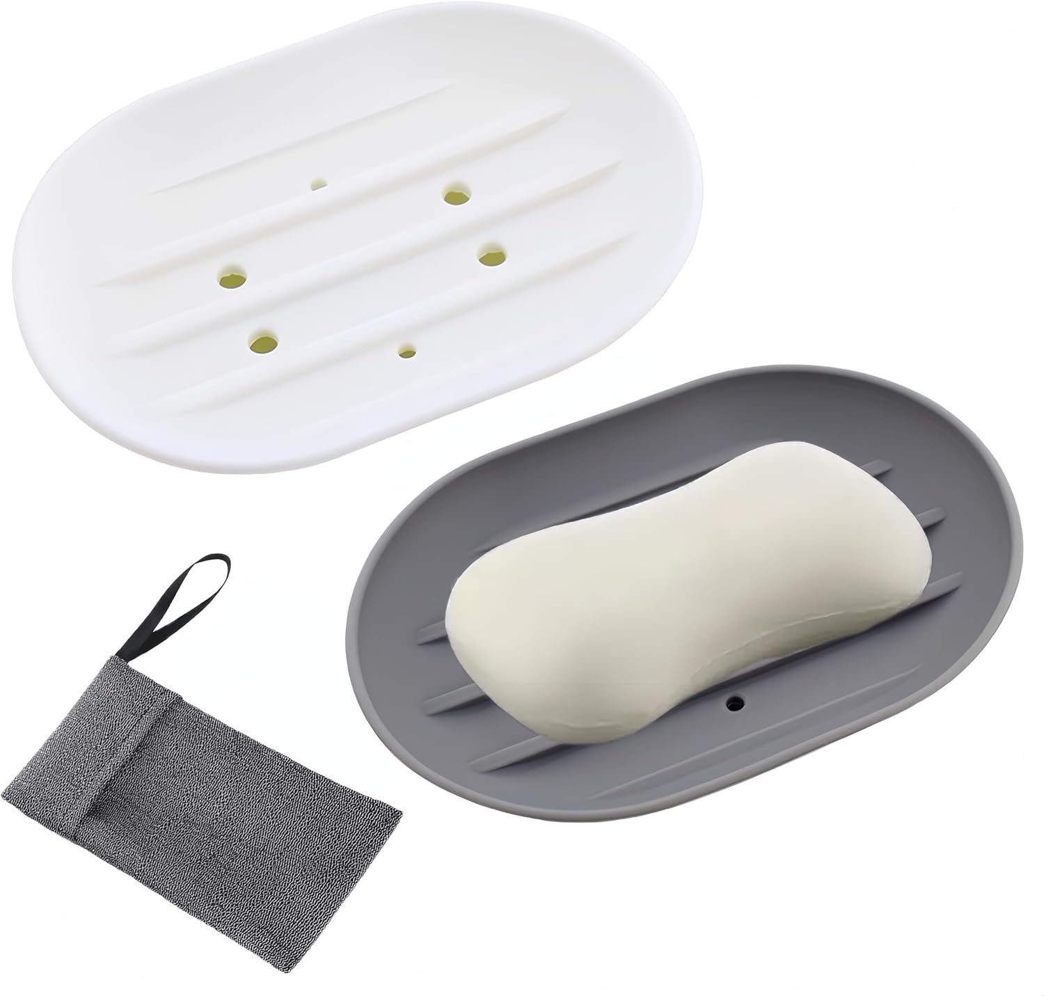 2pcs Silicone Soap Dish with Drain Spout