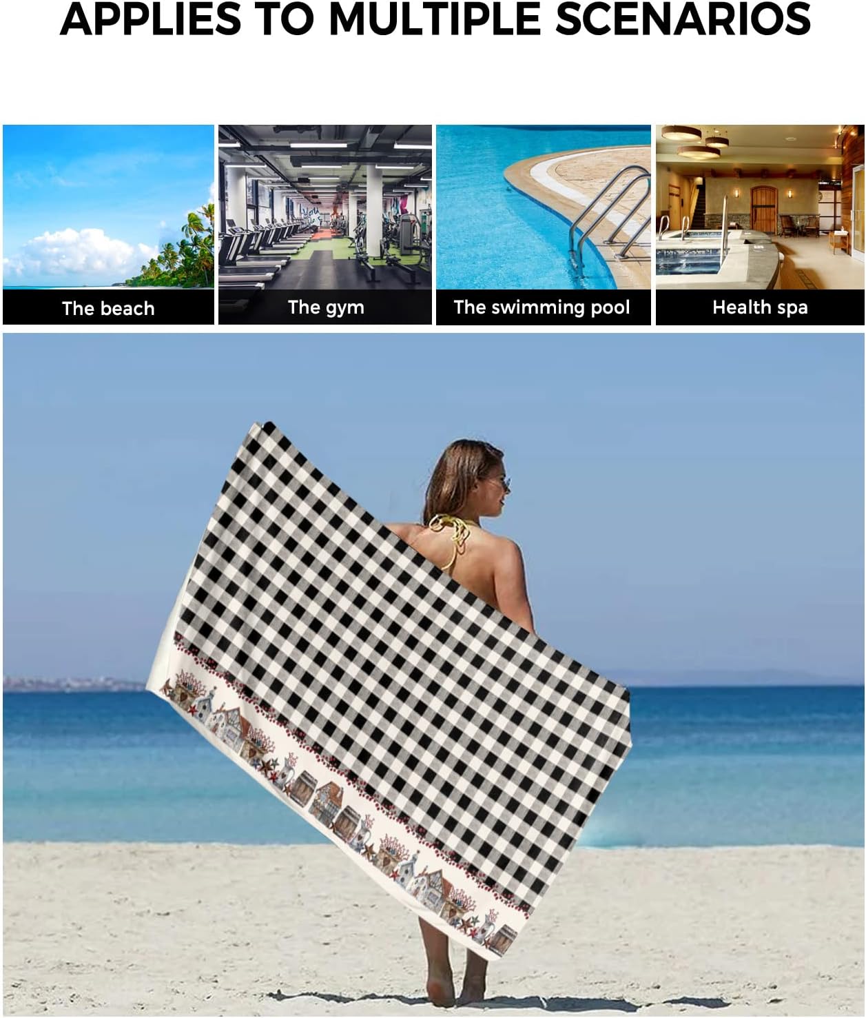 Shine-Home Rustic Black Buffalo Check Towel Set 1
