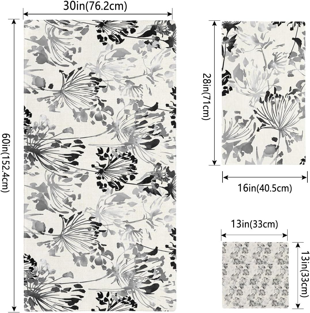 Smile Sunflower 3 Pcs Bath Towel Set Grey and Black Flowers