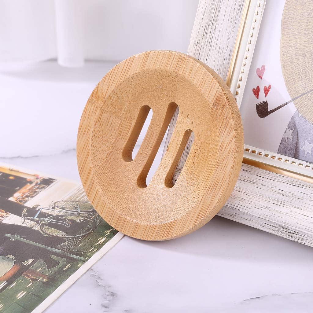 TENYELE Natural Wooden Soap Tray Holder Round Storage