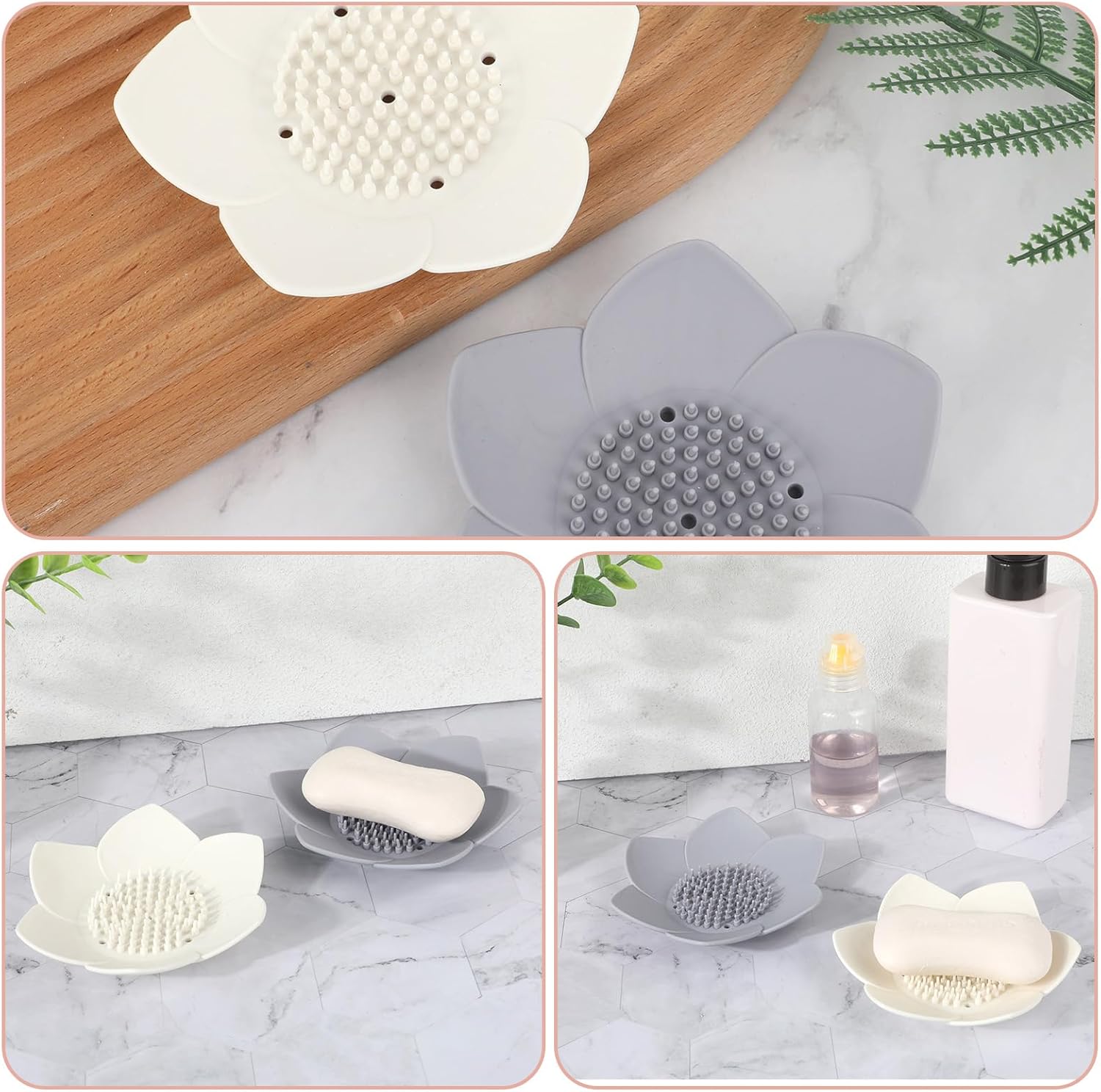 COMNICO 2Pc Silicone Lotus Soap Holder with Drain