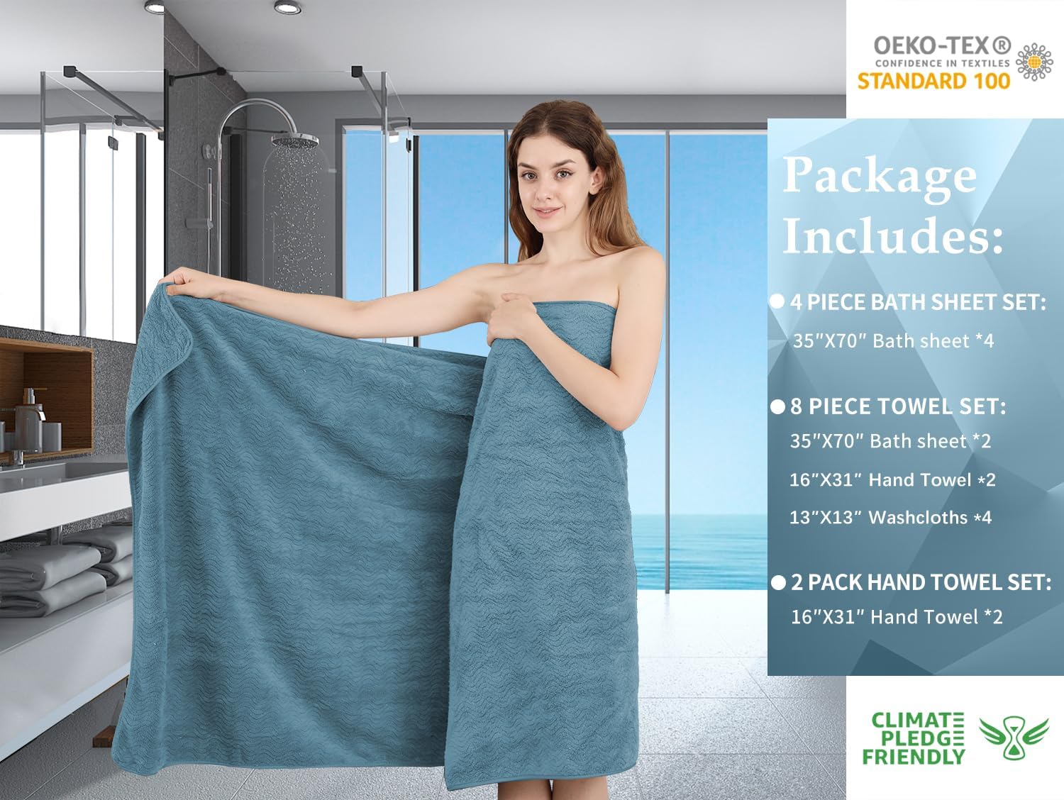 Jessy Home 8 Piece Turquoise Towel Set