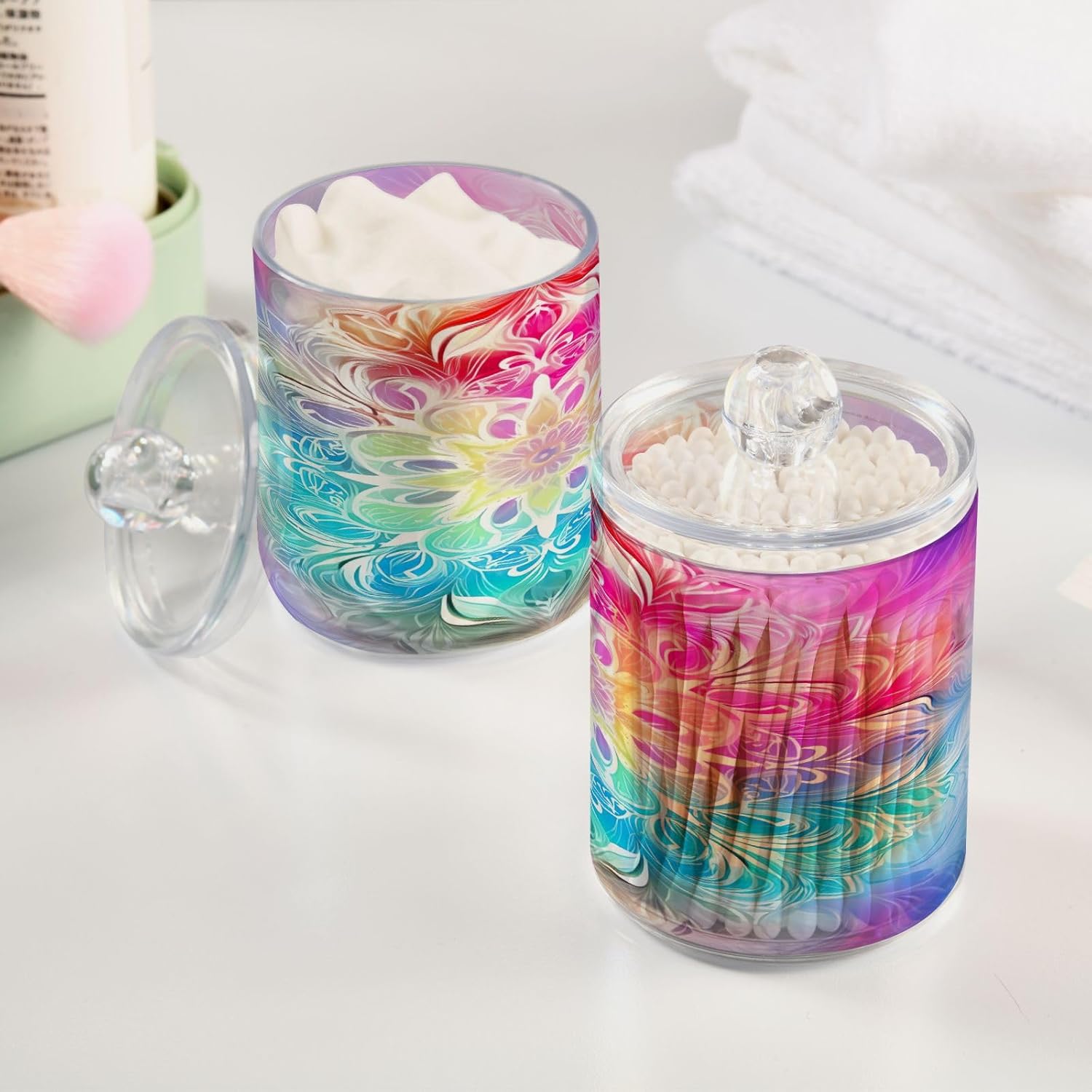 YETTASBIN Mandala Clear Storage Jars 2 Pack