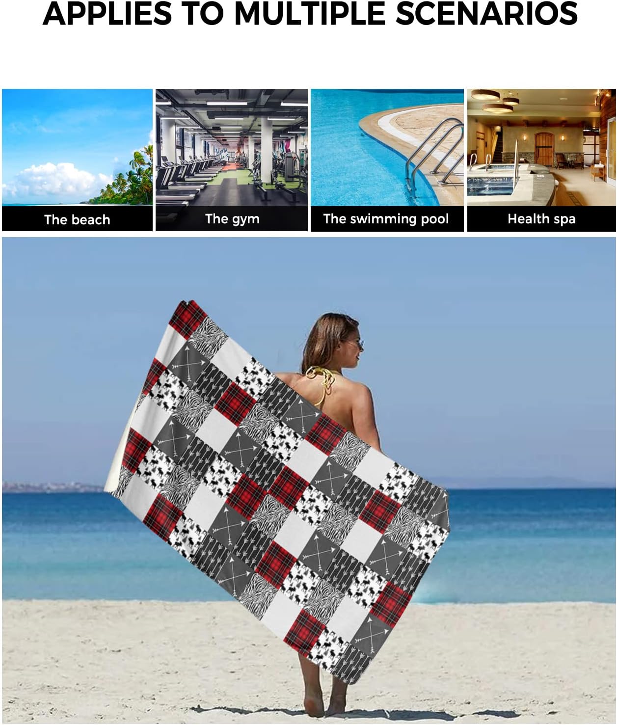 Shine-Home Geometric Check Patchwork Towel Set