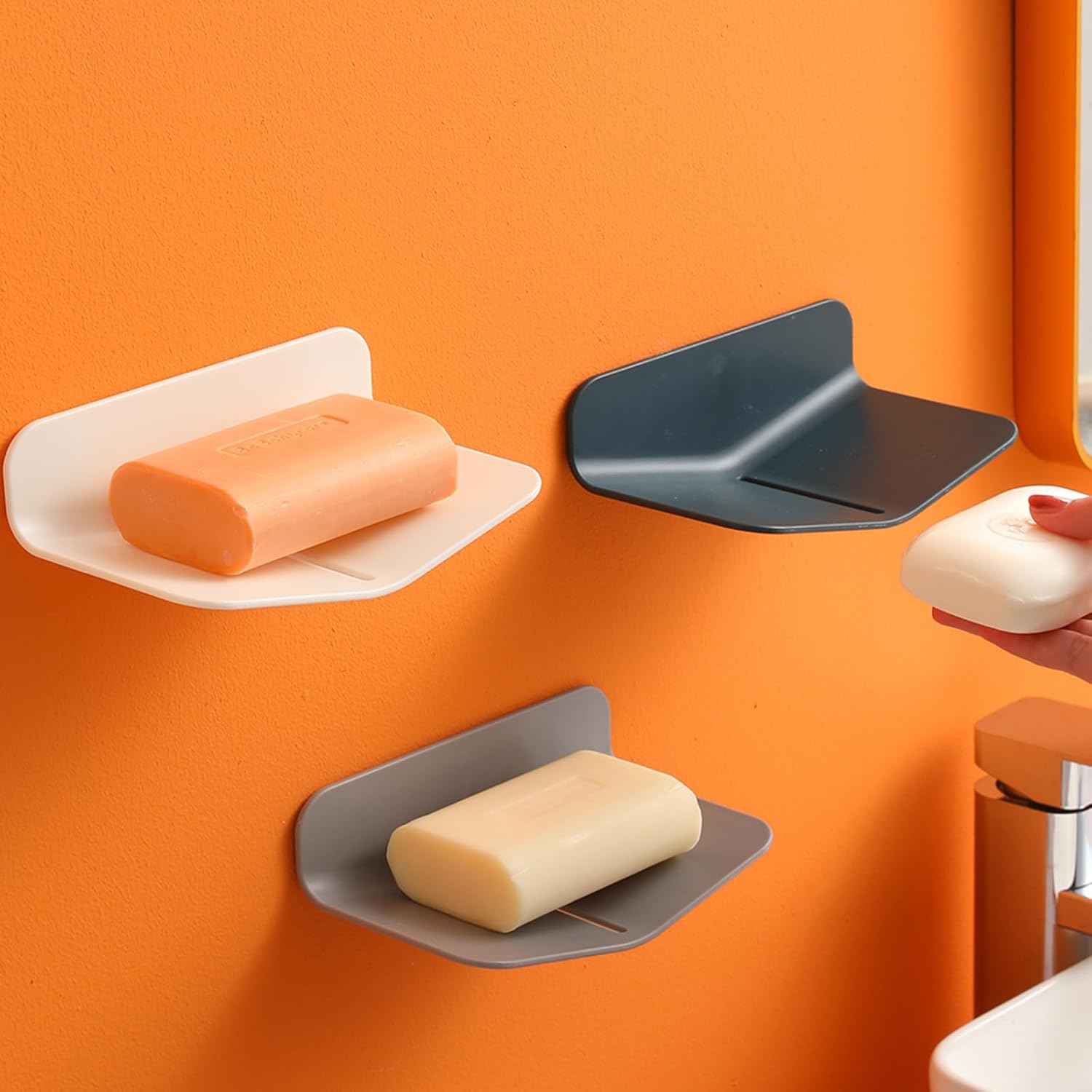 Self-Draining Shower Soap Holder No Drilling Strong Viscosity V-Shaped Design