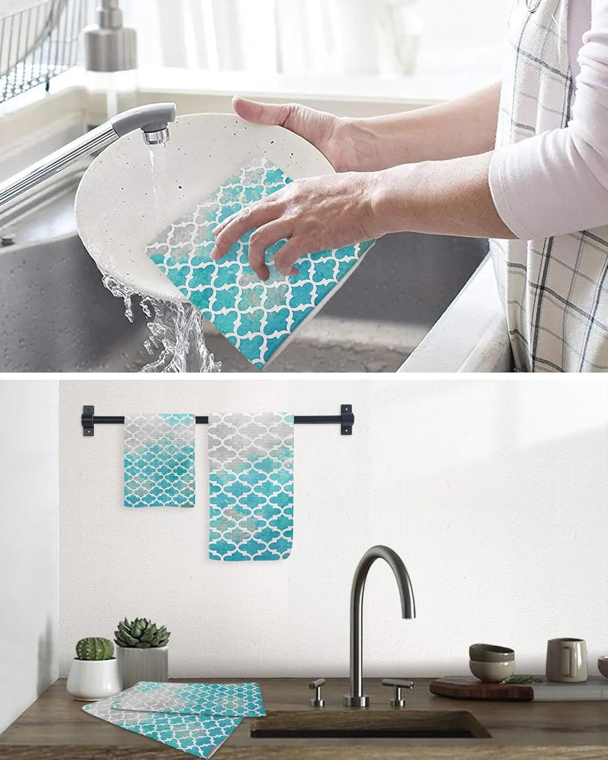 Falaniique Waffle Towel Set of 3 - Turquoise Modern Soft