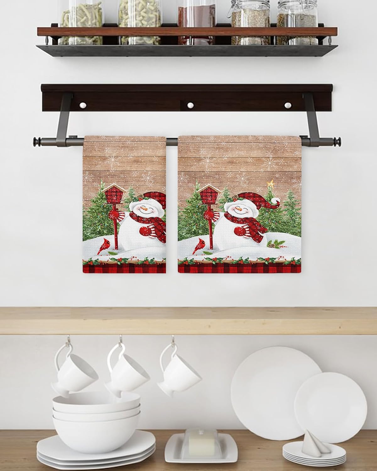 Falaniique Snowman Waffle Towel Set of 4 Wood Brown 157x236 1