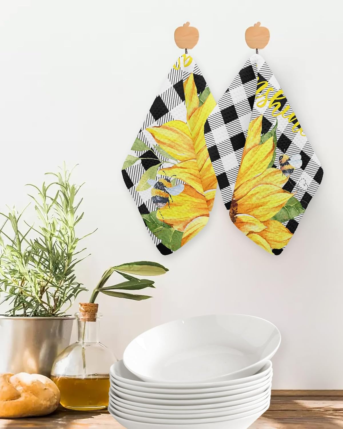 Falaniique Waffle Plaid Dish Towel Set of 2