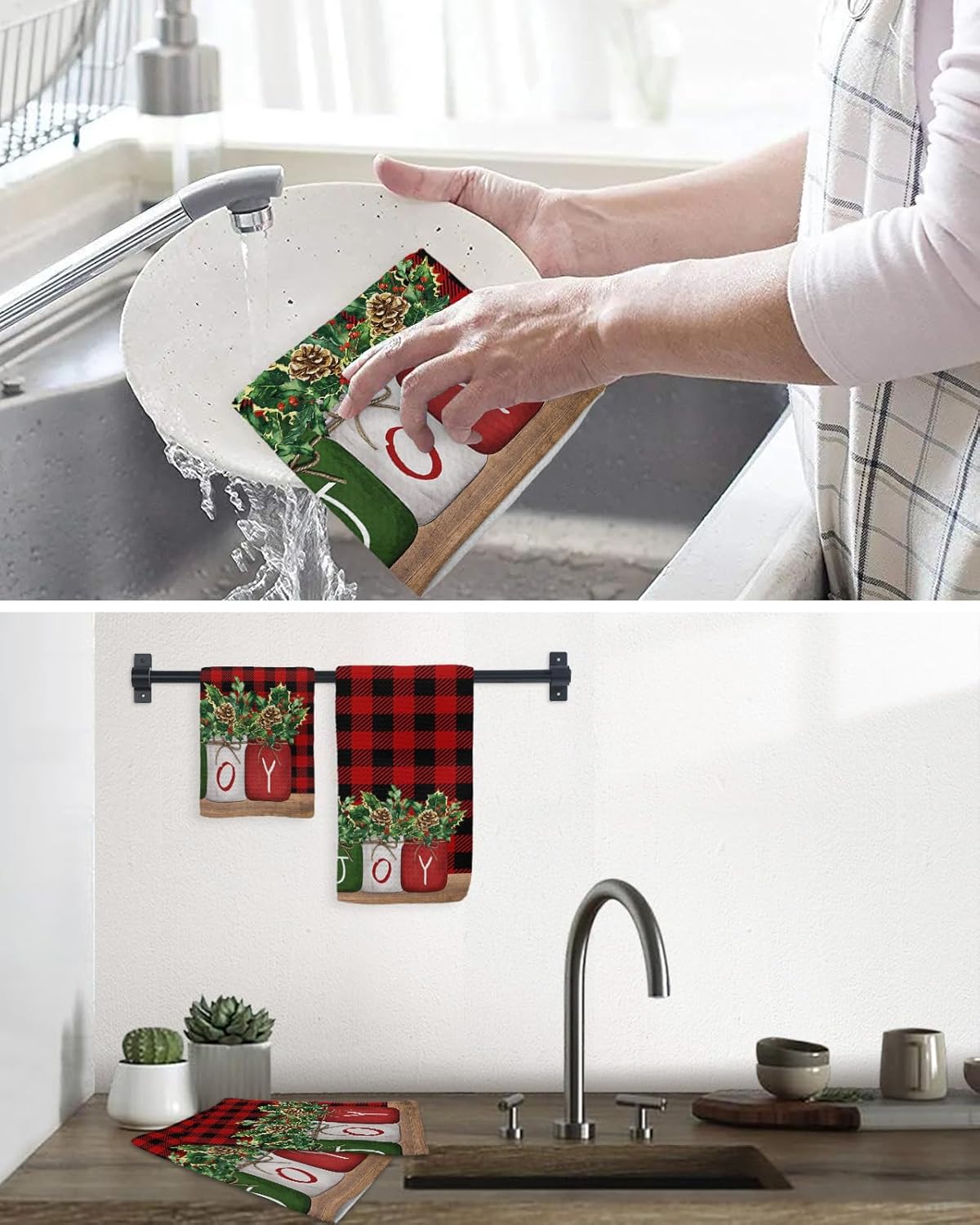 Falaniique Christmas Plaid Waffle Towel Set of 4