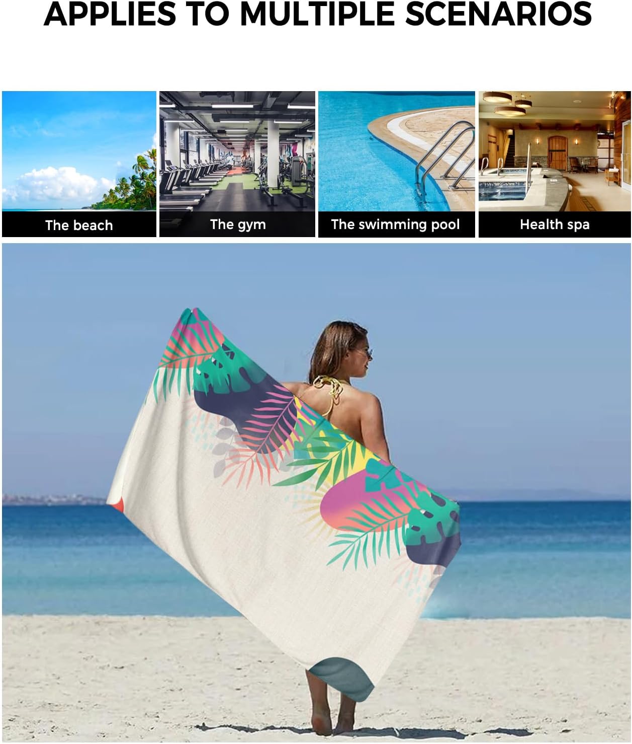 Smile Sunflower 3 Pcs Bath Towel Set with Abstract Leaves Pattern