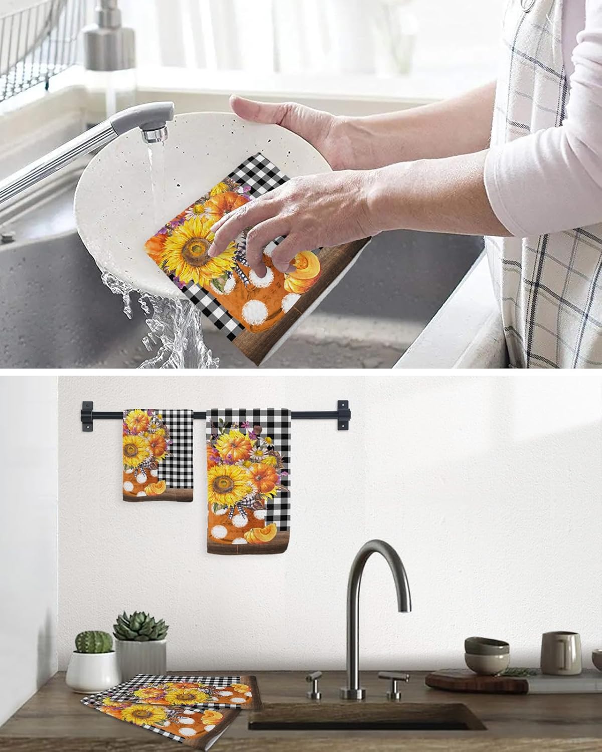 Falaniique Waffle Towel Set of 2 Black White