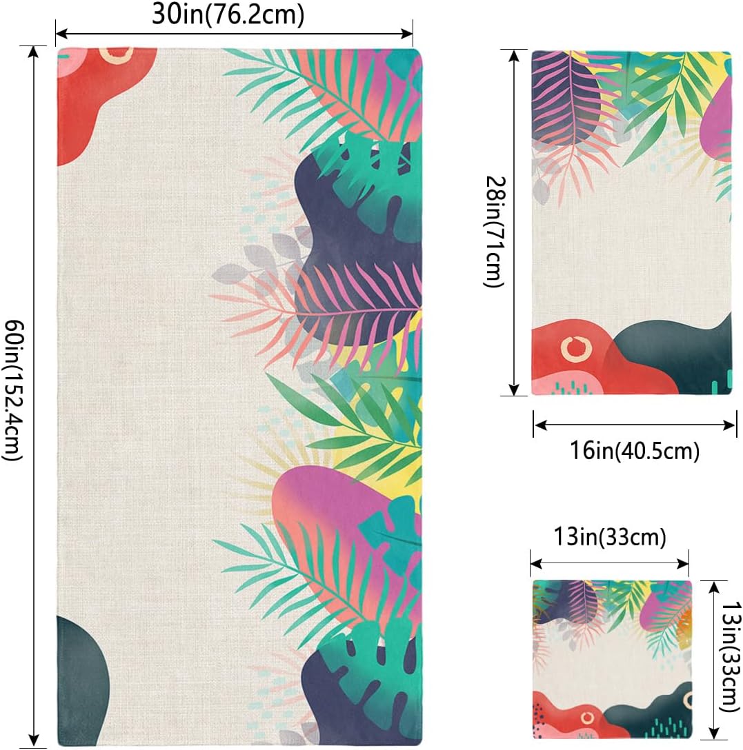 Smile Sunflower 3 Pcs Bath Towel Set with Abstract Leaves Pattern