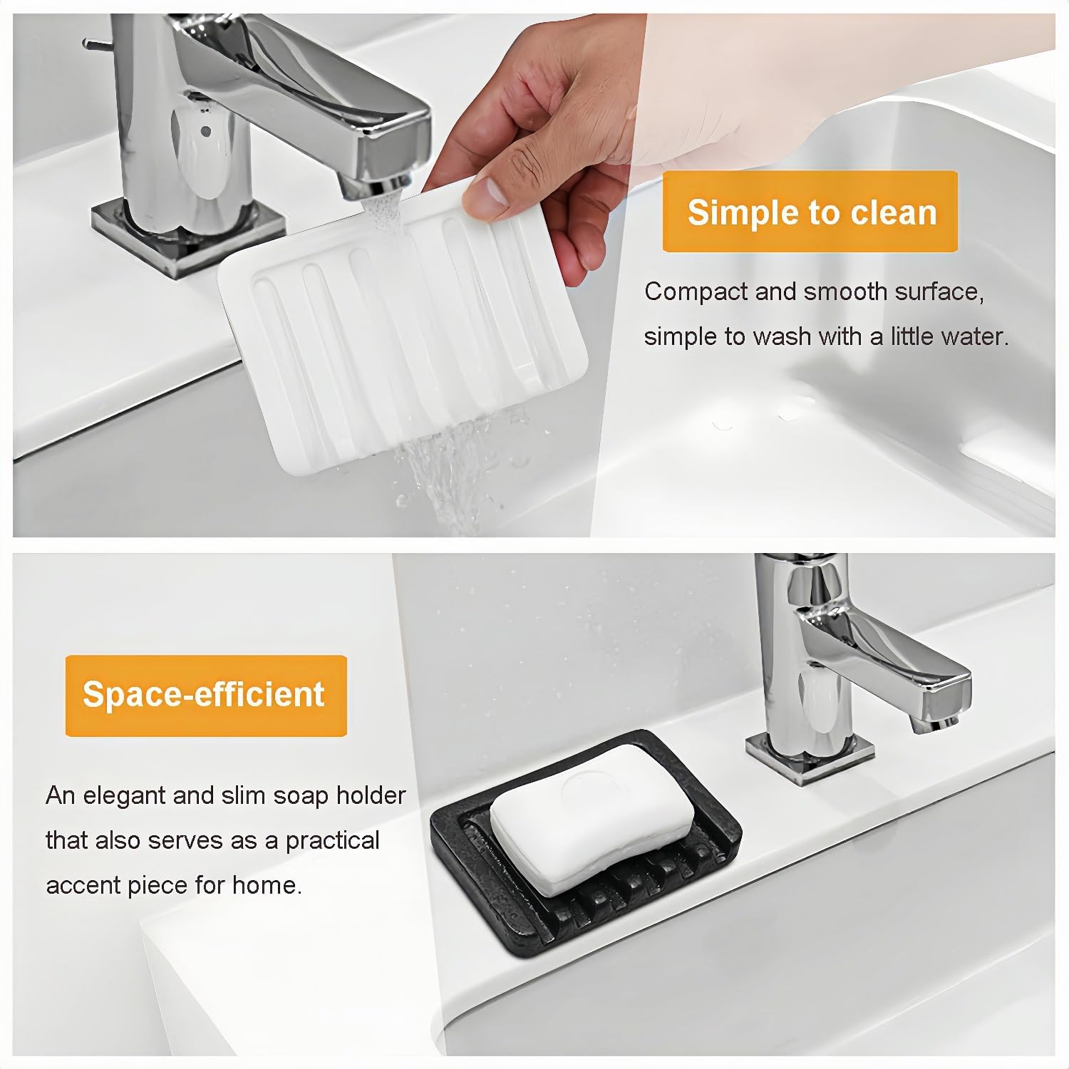 Vonpri Self Draining Soap Dish Ceramic Holder for Shower and Bathroom