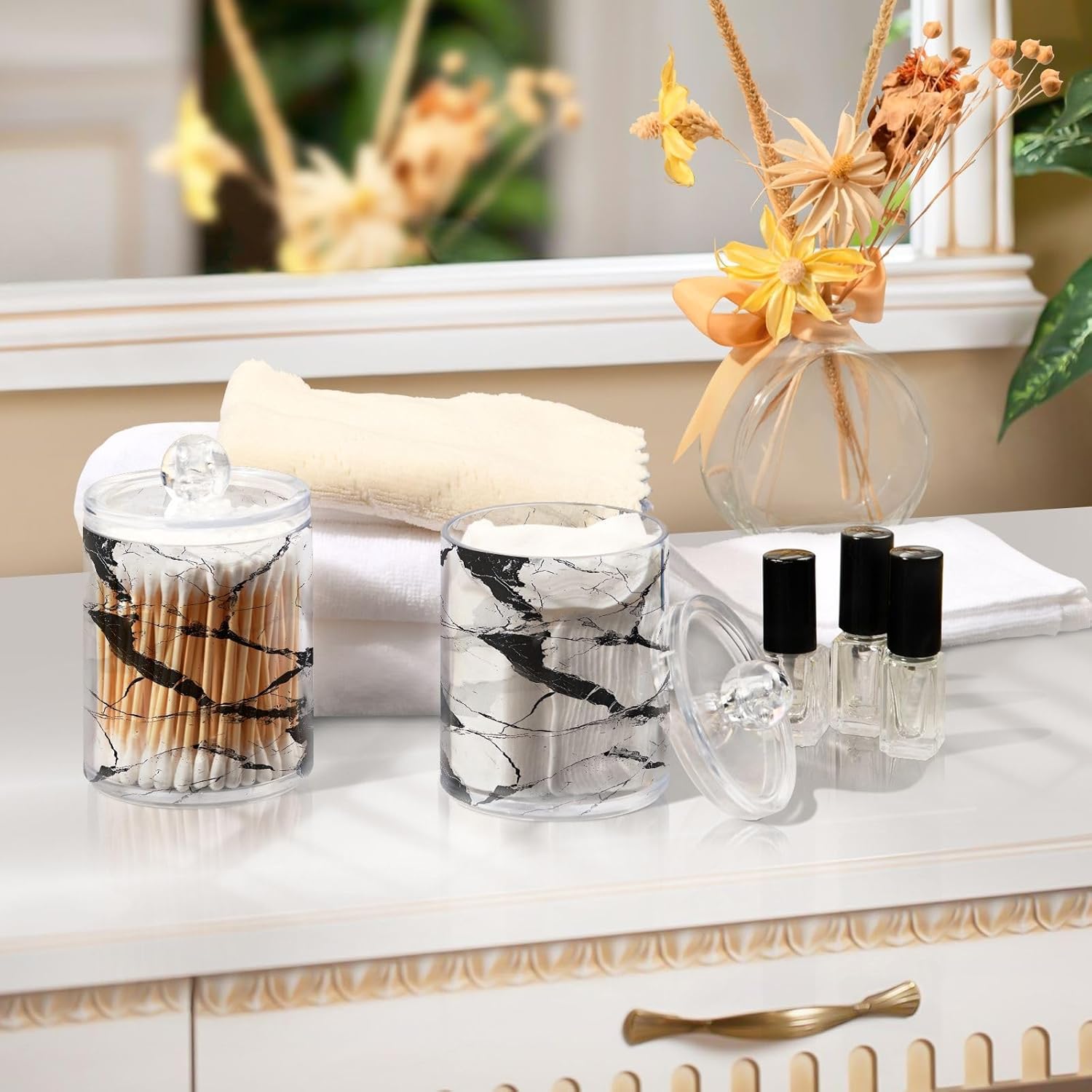 YETTASBIN Marble Clear Storage Jars 2 Pack 1