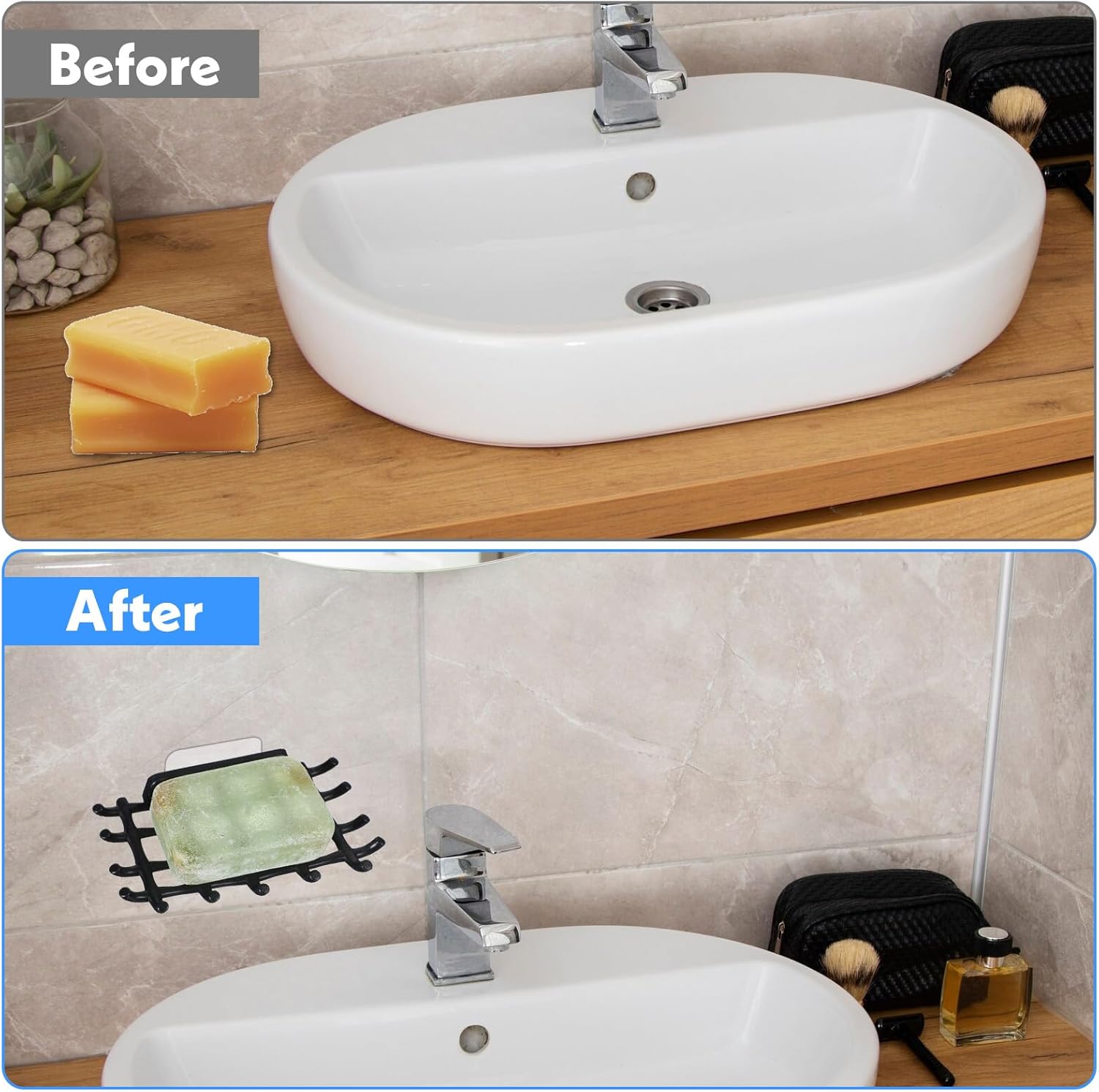 2 Pcs Black Soap Bar Holder with Hooks No Drilling