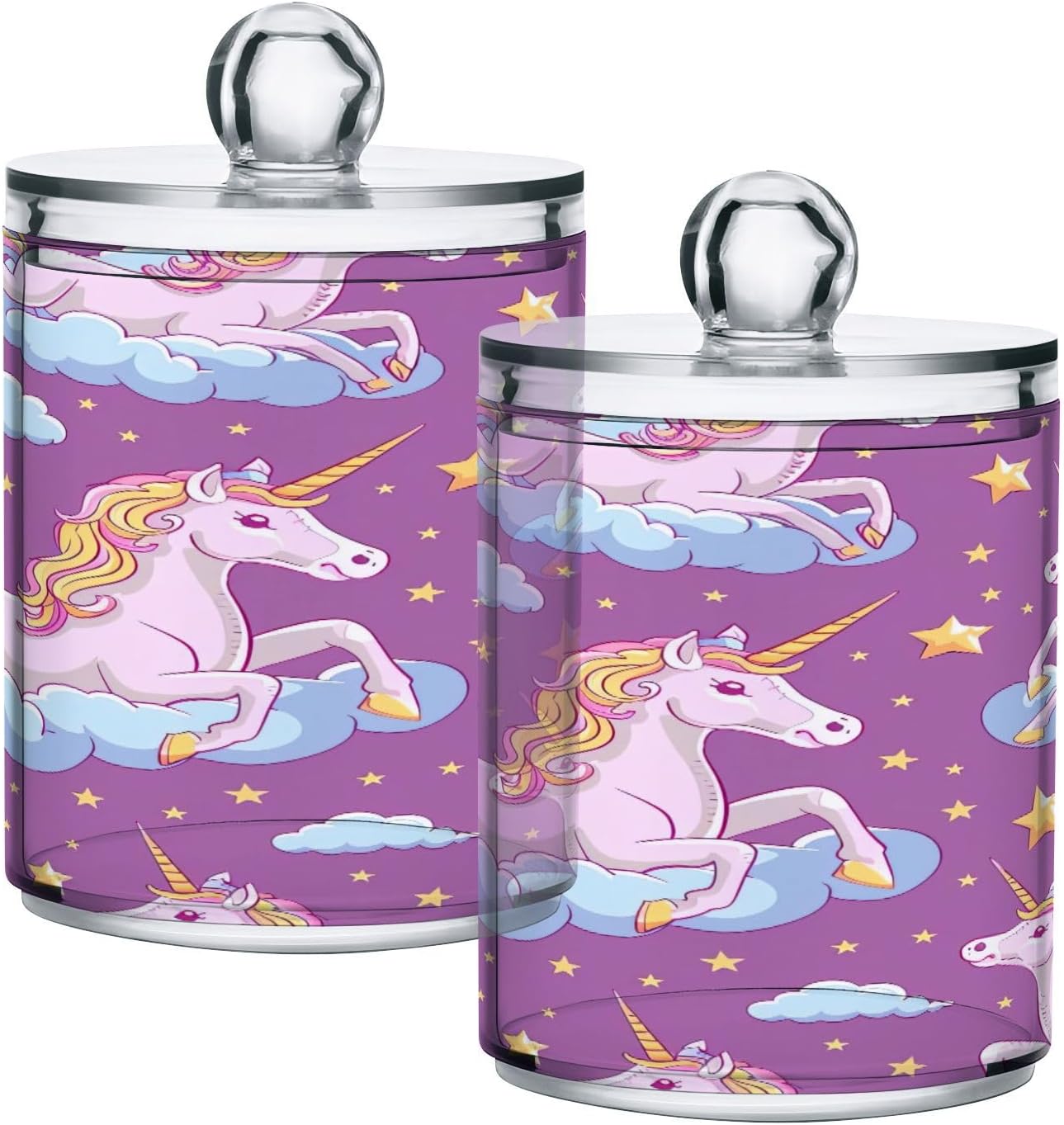 YETTASBIN Unicorns Clear Plastic Storage Jars 2 Pack 1