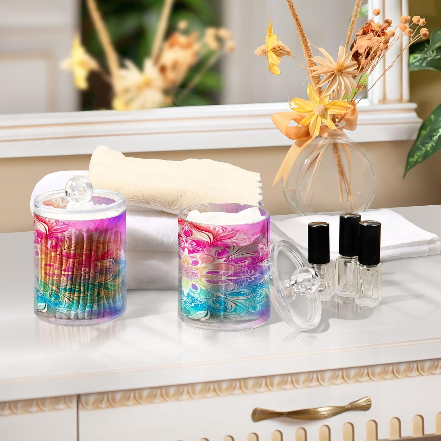 YETTASBIN Mandala Clear Storage Jars 2 Pack