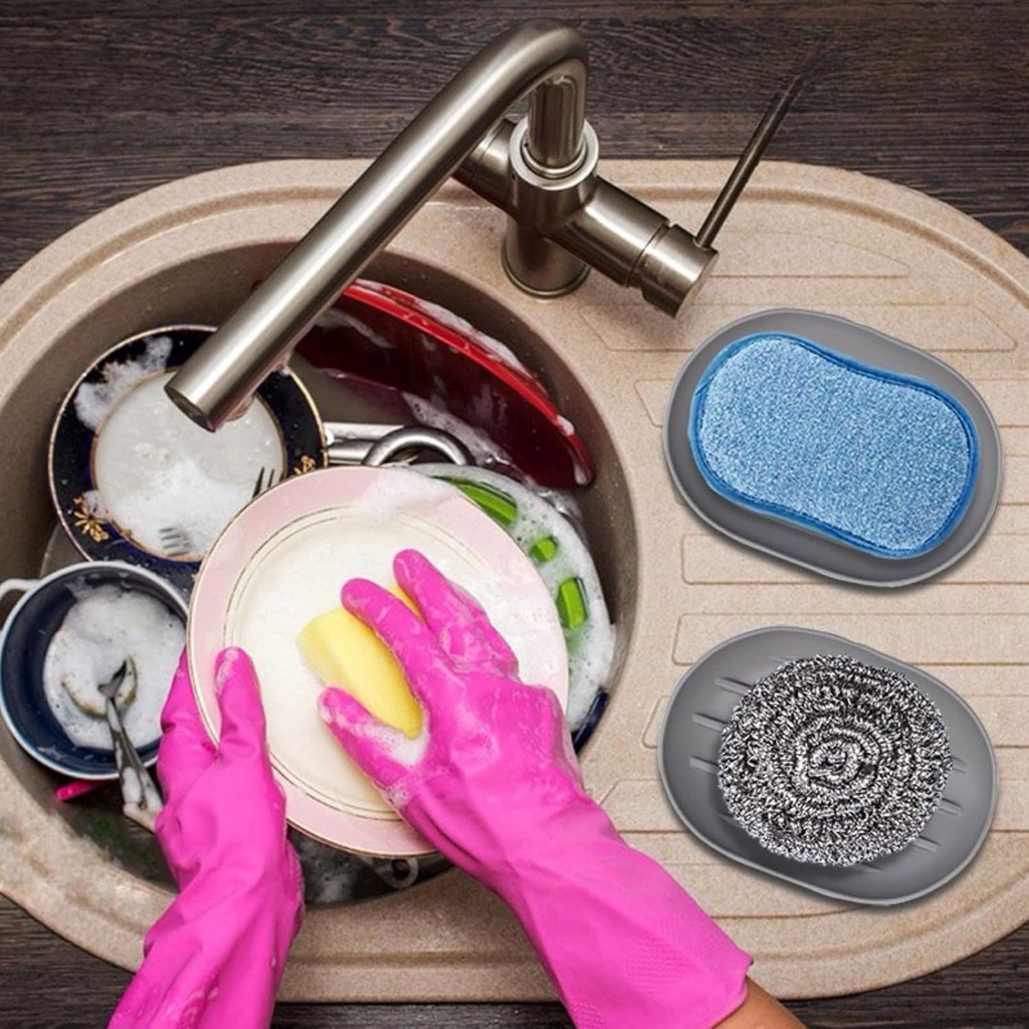 2pcs Silicone Soap Dish with Drain Spout