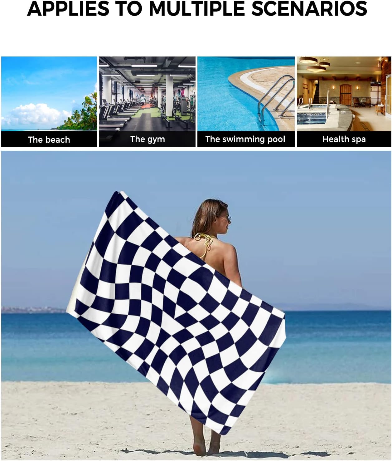 ZOE GARDEN Modern Black Towel Set with Geometric Checkered Design