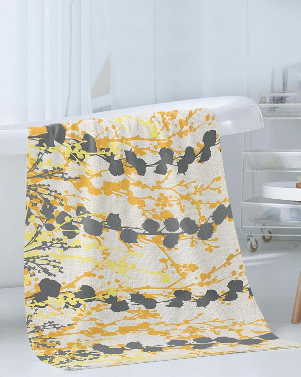 Smile Sunflower 3 Pcs Bath Towels Set Yellow Linen Texture