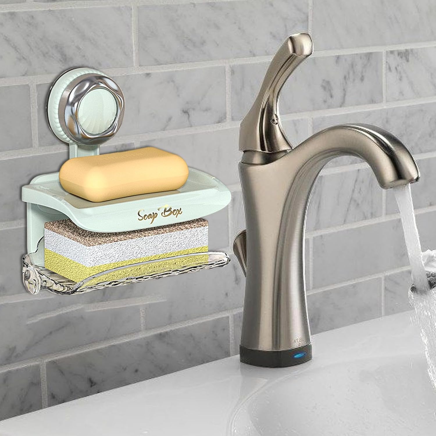 Suction Soap Holder - Double Tray Green Wall Mount
