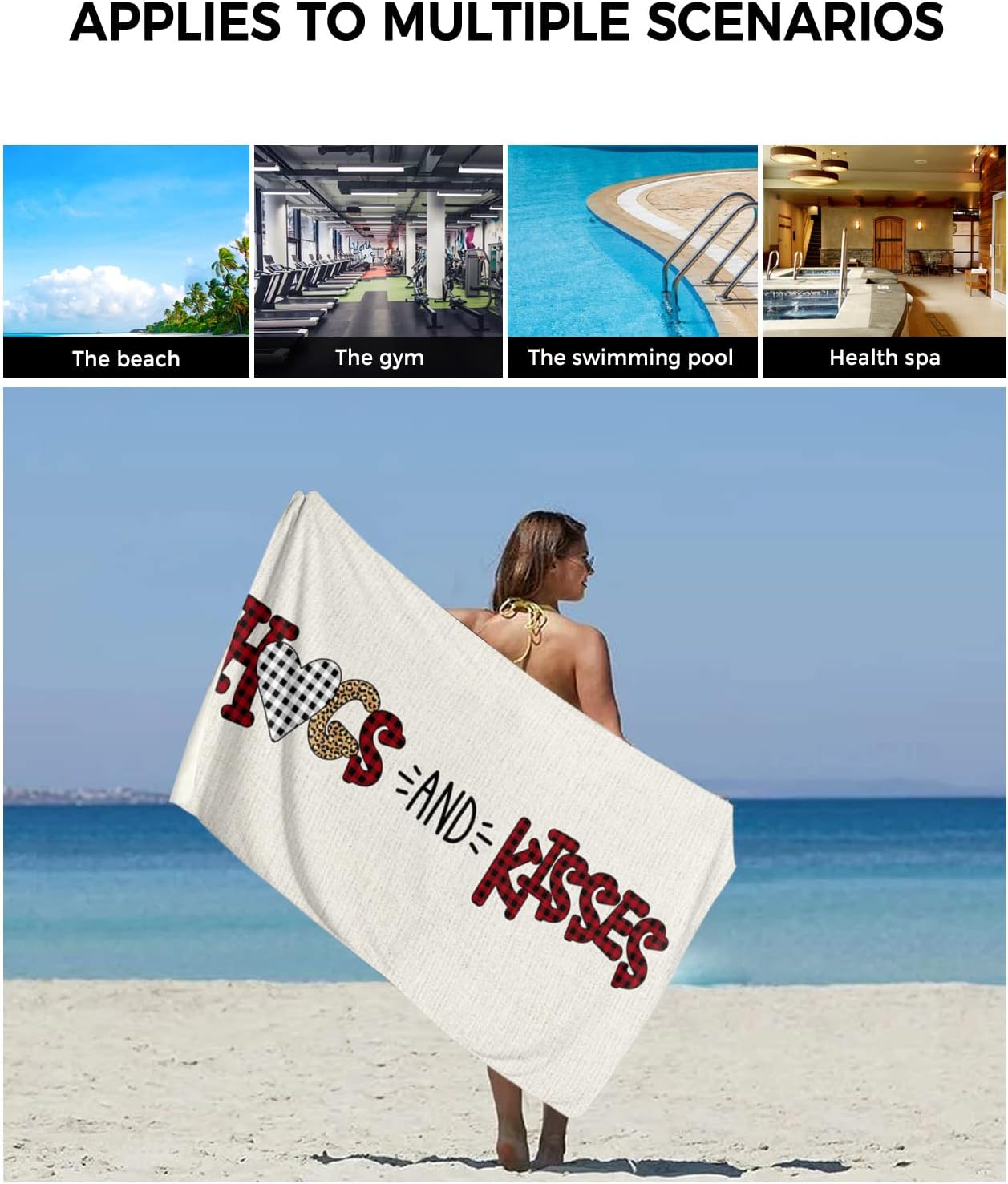 Boanket Valentines Day 3 Piece Towel Set with Leopard Plaid and Lettering