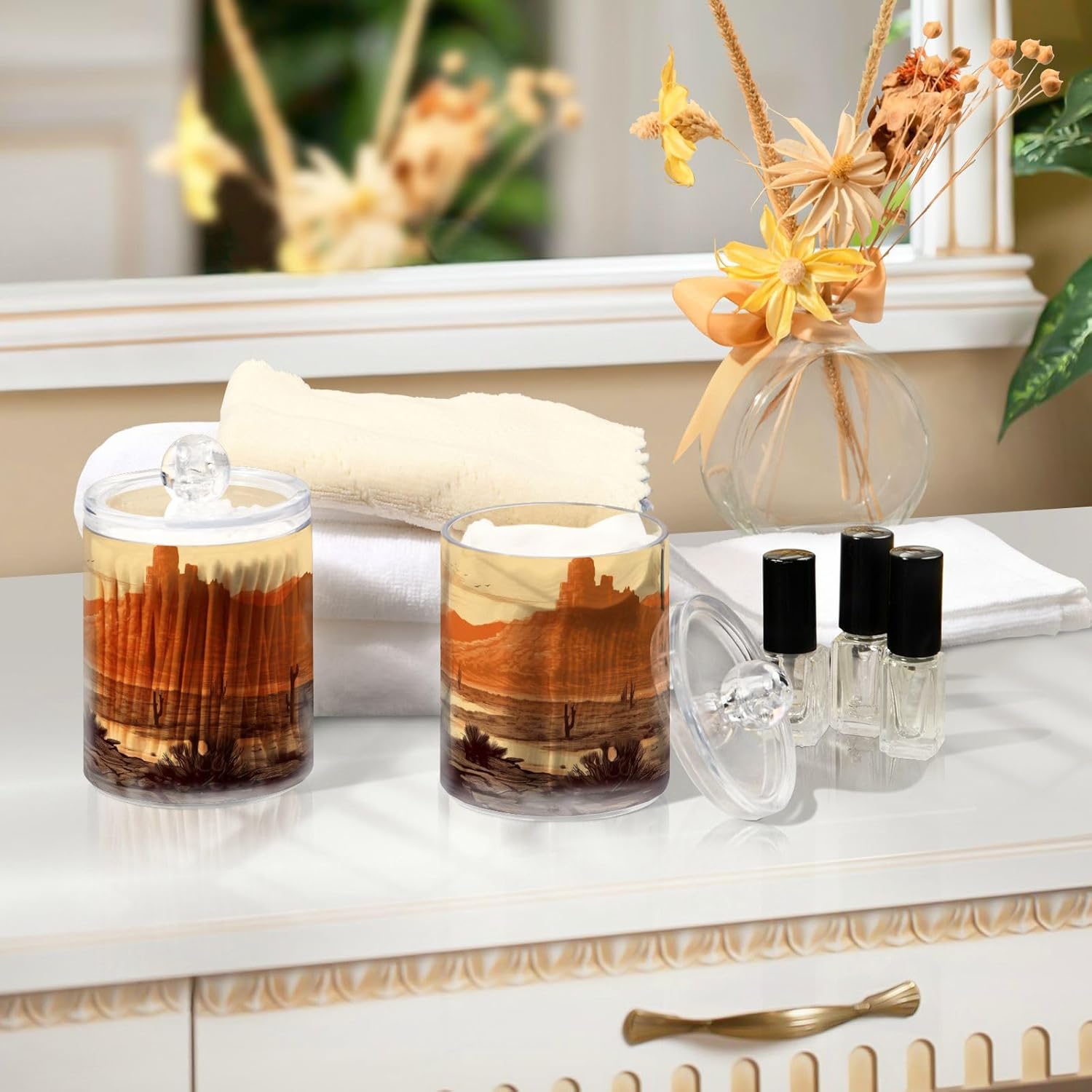 YETTASBIN 2 Pack Clear Plastic Apothecary Jars for Cotton Swabs Cotton Balls