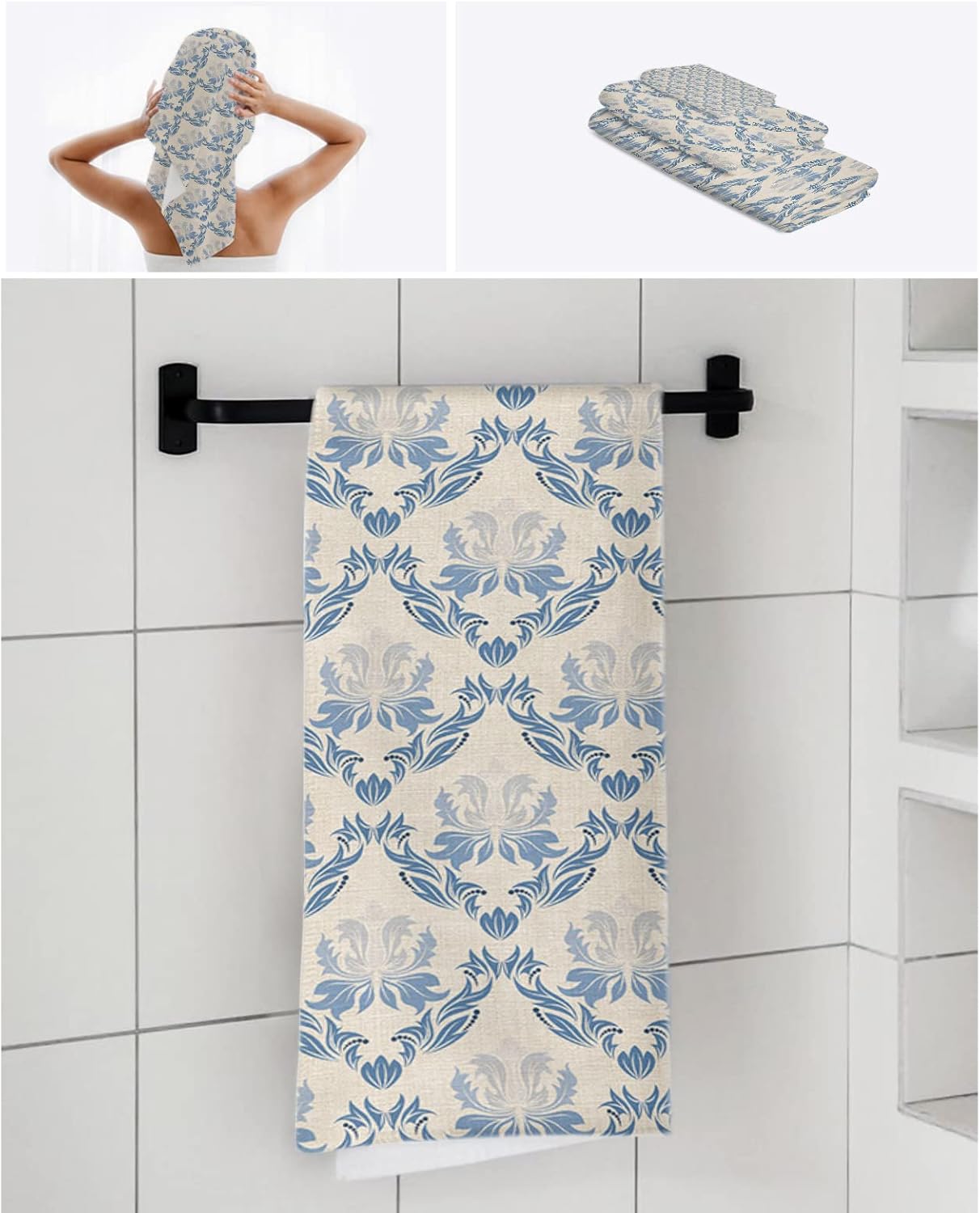 Shine Home European Blue Towel Set with Decor