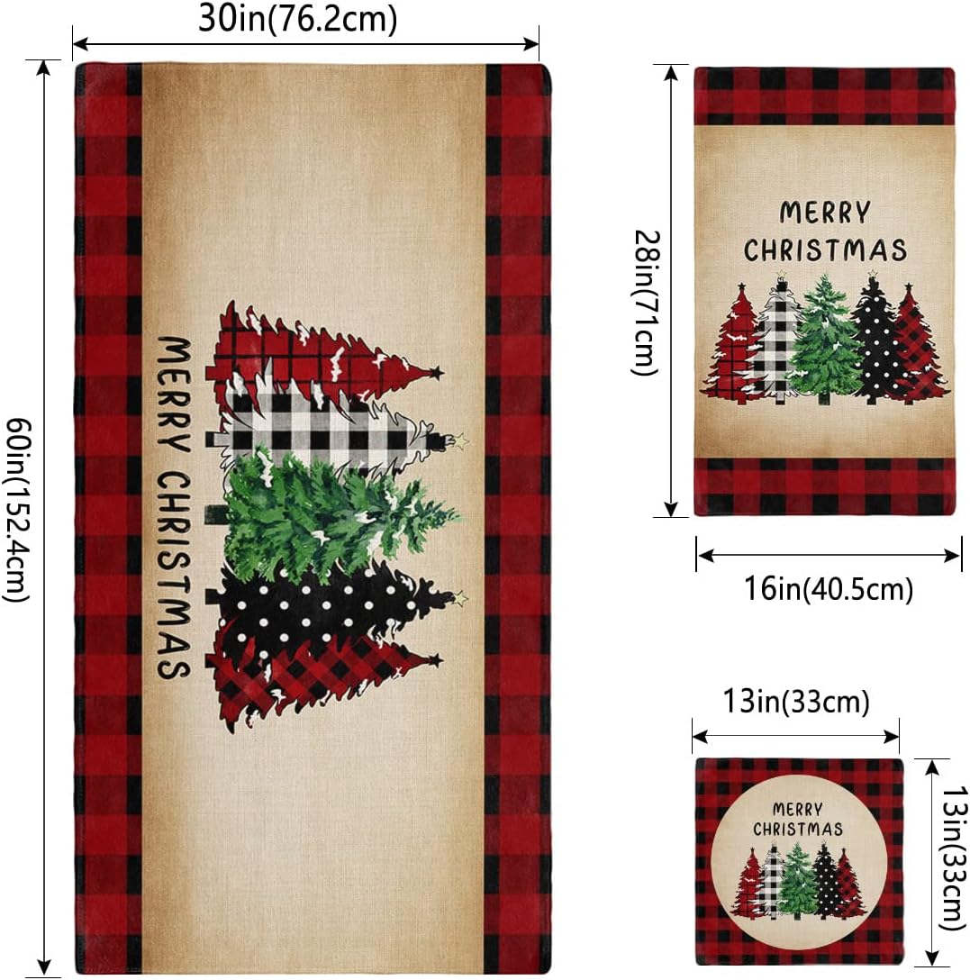 Christmas Bath Towels Set of 3 - Plaid Xmas Tree Red Buffalo Linen