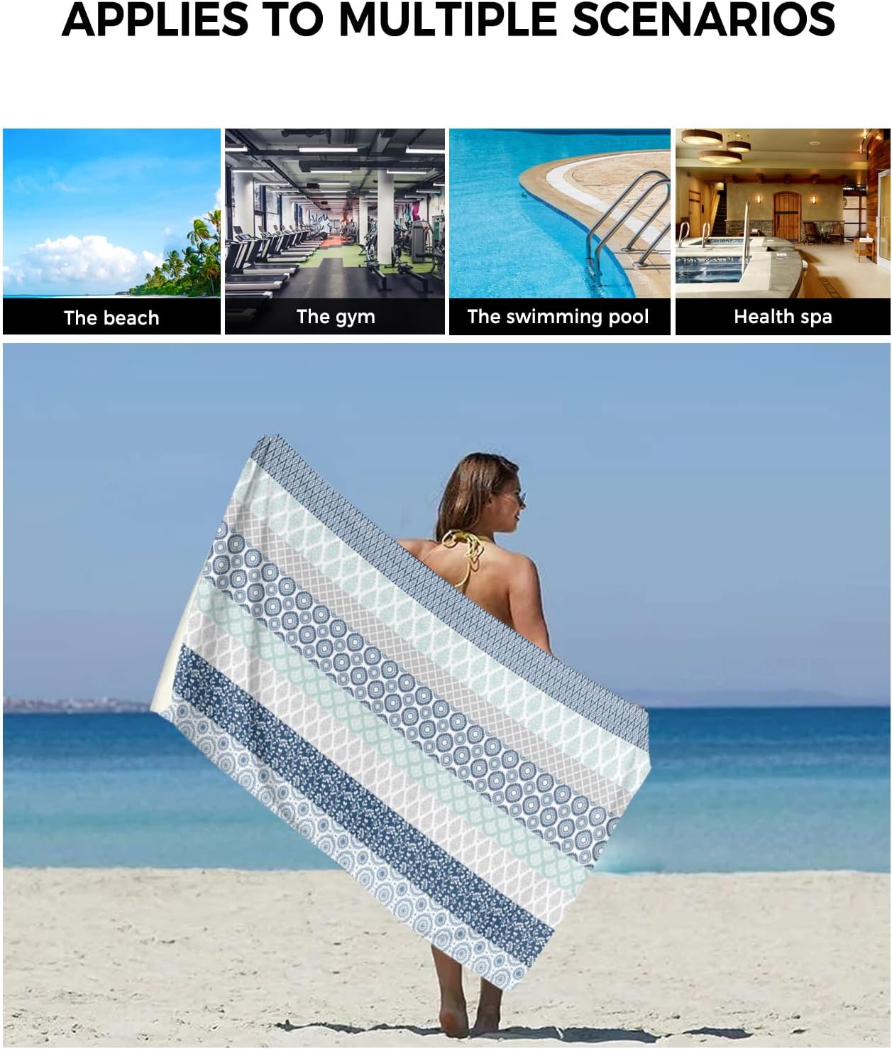 Shine-Home Bohemian Towel Set Decor Blue Grey