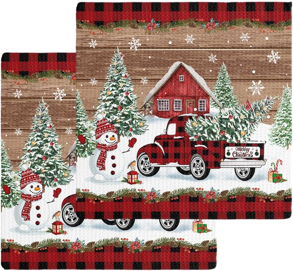 Falaniique Christmas Red Waffle Towel Set of 2