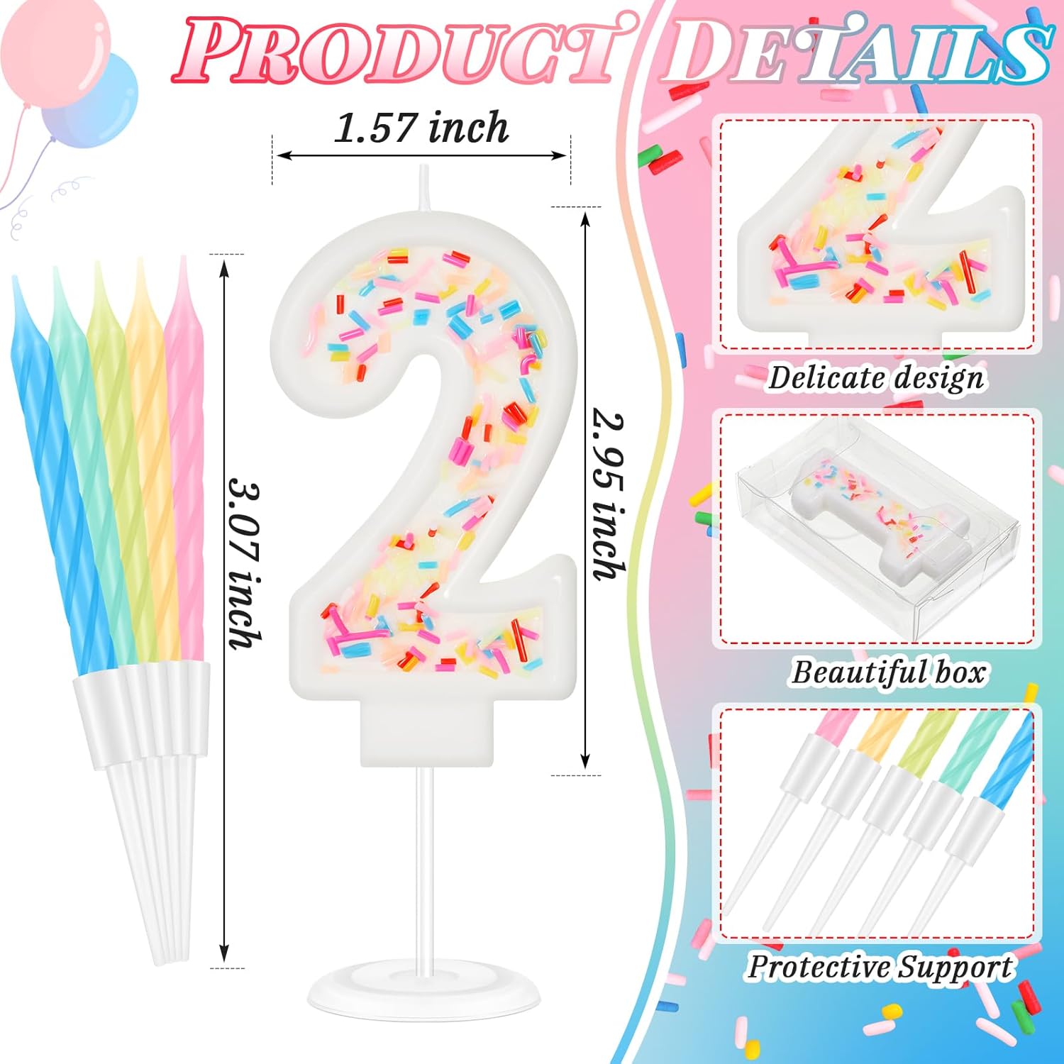 MTLEE Happy Birthday Candle with Sprinkles 3D Number Cake Topper